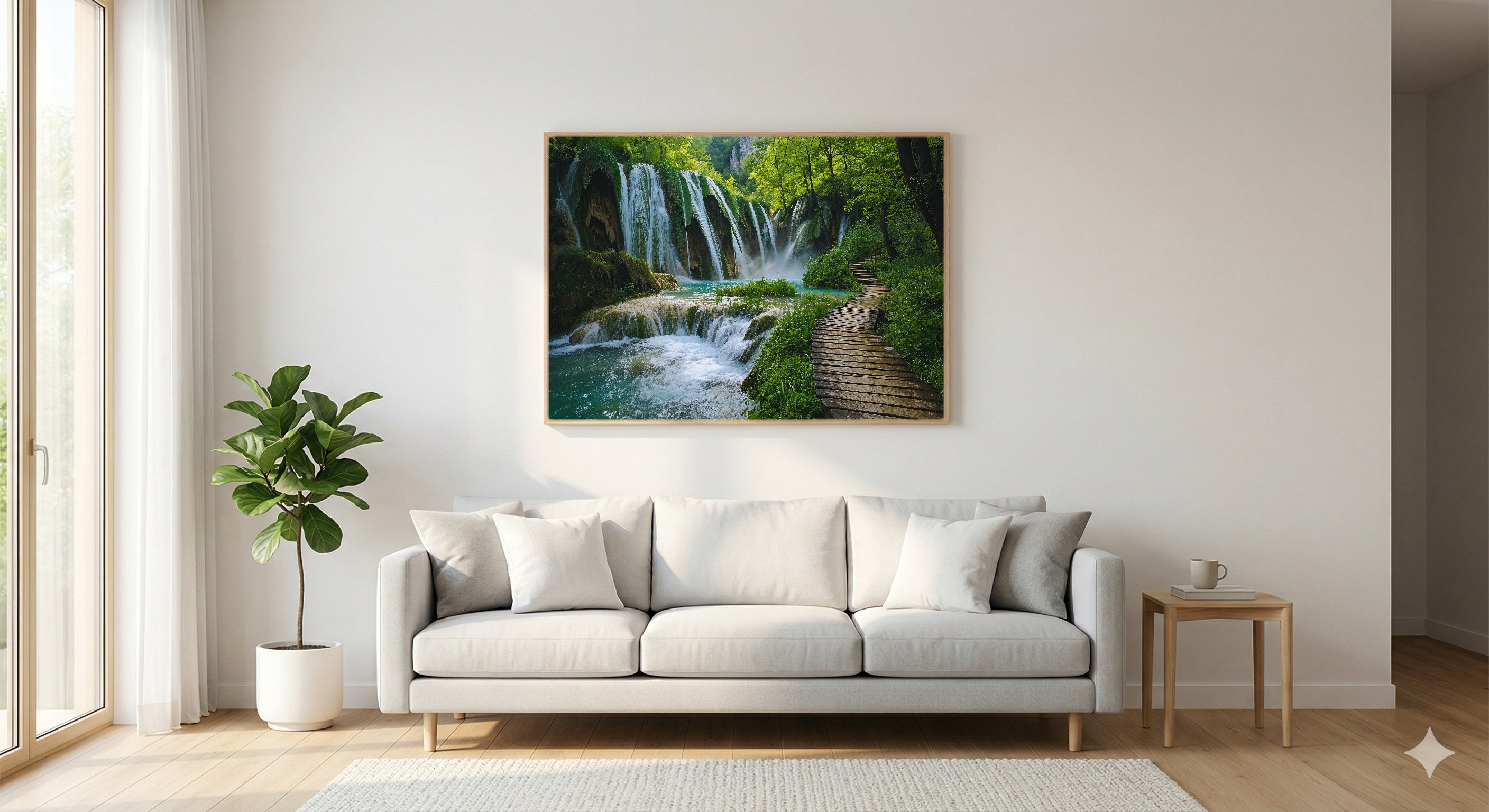 Plitvice Lakes Canvas Wall Art | Croatia Waterfalls Print, European Nature, Stretched Canvas — croatia-plitvice-living-room-wall-art.jpg