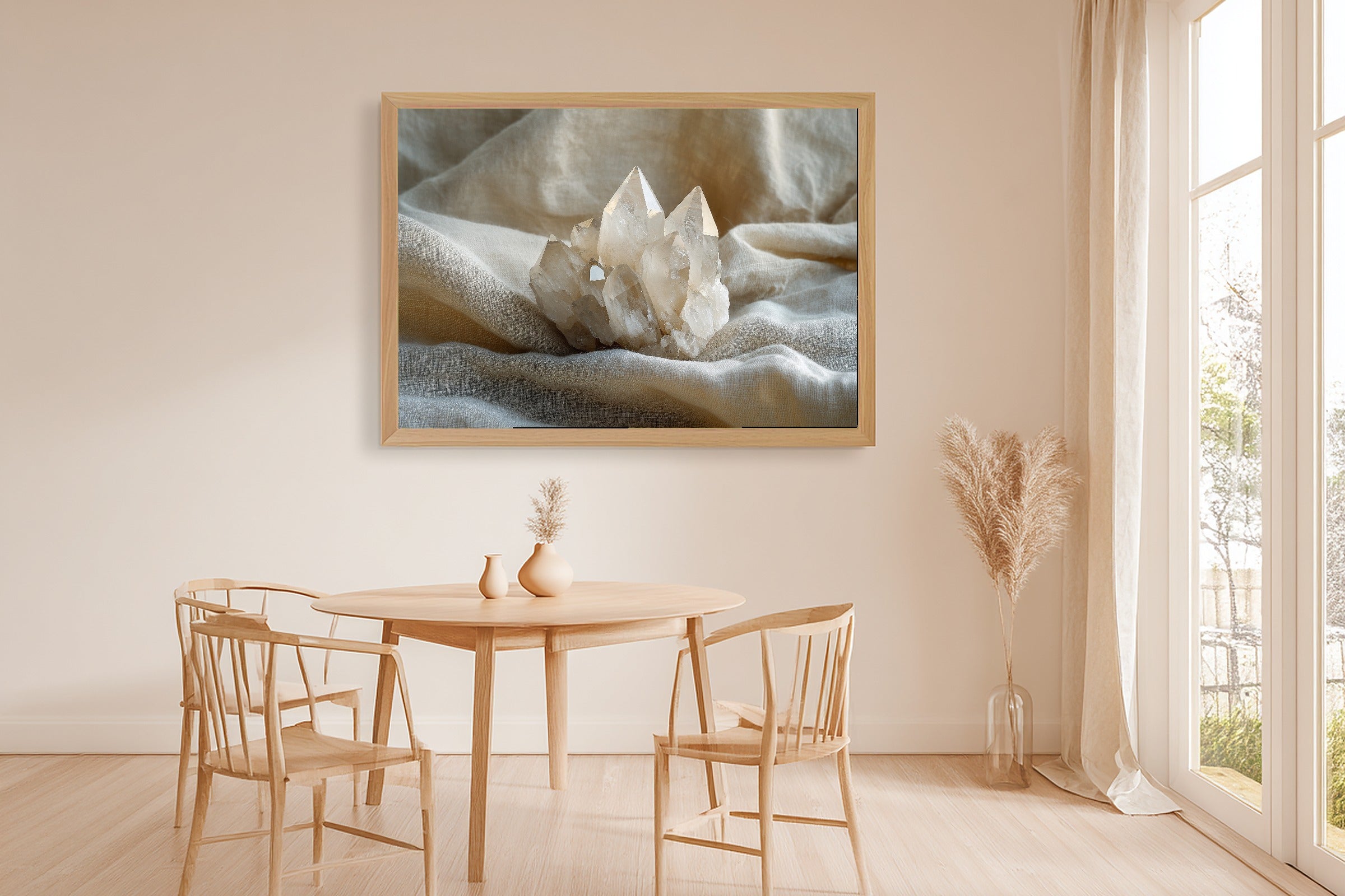 Crystal Cluster Moonstone Canvas Print, Soft Dreamy Glow, Perfect for the Living Room, Mother's Day Gift Idea — crystal-cluster-moonstone-dining-room-wall-art.jpg