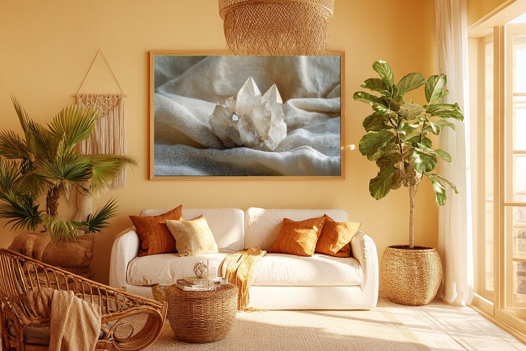 Crystal Cluster Moonstone Canvas Print, Soft Dreamy Glow, Perfect for the Living Room, Mother's Day Gift Idea — crystal-cluster-moonstone-room-5-wall-art.jpg