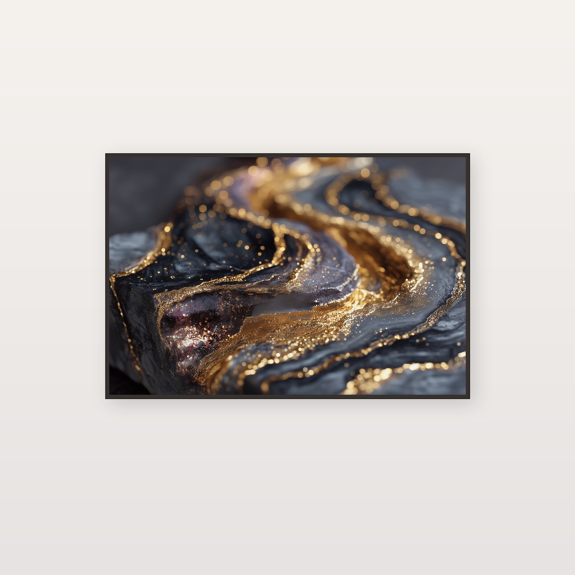 Abstract Black Gold Canvas Wall Art | Dark Luxury Print, Marble Art, Modern Decor, Stretched Canvas — abstract black gold canvas print