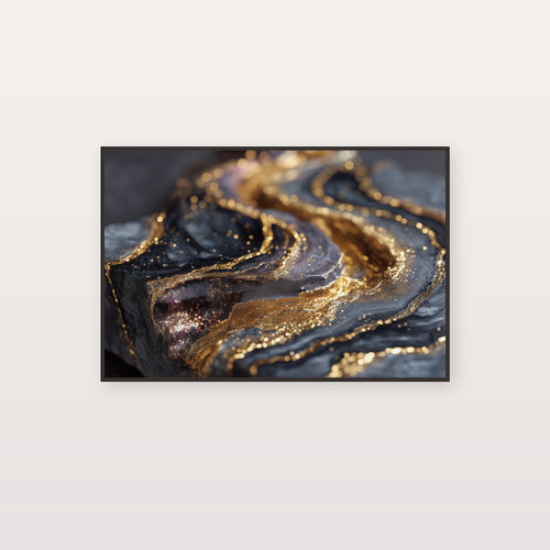Abstract Black Gold Canvas Wall Art | Dark Luxury Print, Marble Art, Modern Decor, Stretched Canvas — abstract black gold canvas print