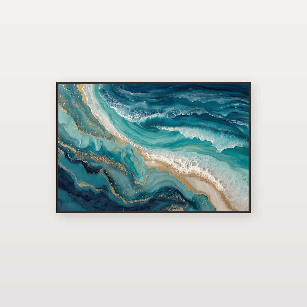 Abstract Teal Wave Canvas Wall Art | Ocean Fluid Print, Modern Coastal, Contemporary Decor, Stretched Canvas — abstract wave teal canvas print