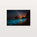 Bioluminescent Waves Canvas Wall Art | Glowing Ocean Print, Night Beach, Magical Decor, Stretched Canvas — bioluminescent waves canvas print