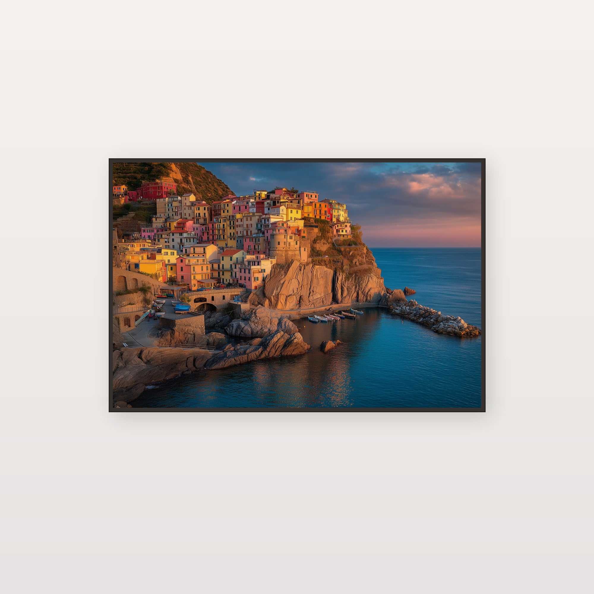 Cinque Terre Canvas Wall Art | Italian Coast Print, Colorful Village, Mediterranean Decor, Stretched Canvas — cinque terre coast canvas print