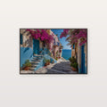 Greek Island Canvas Wall Art | Blue White Steps Print, Mediterranean Village, Coastal Decor, Stretched Canvas — greek island steps canvas print