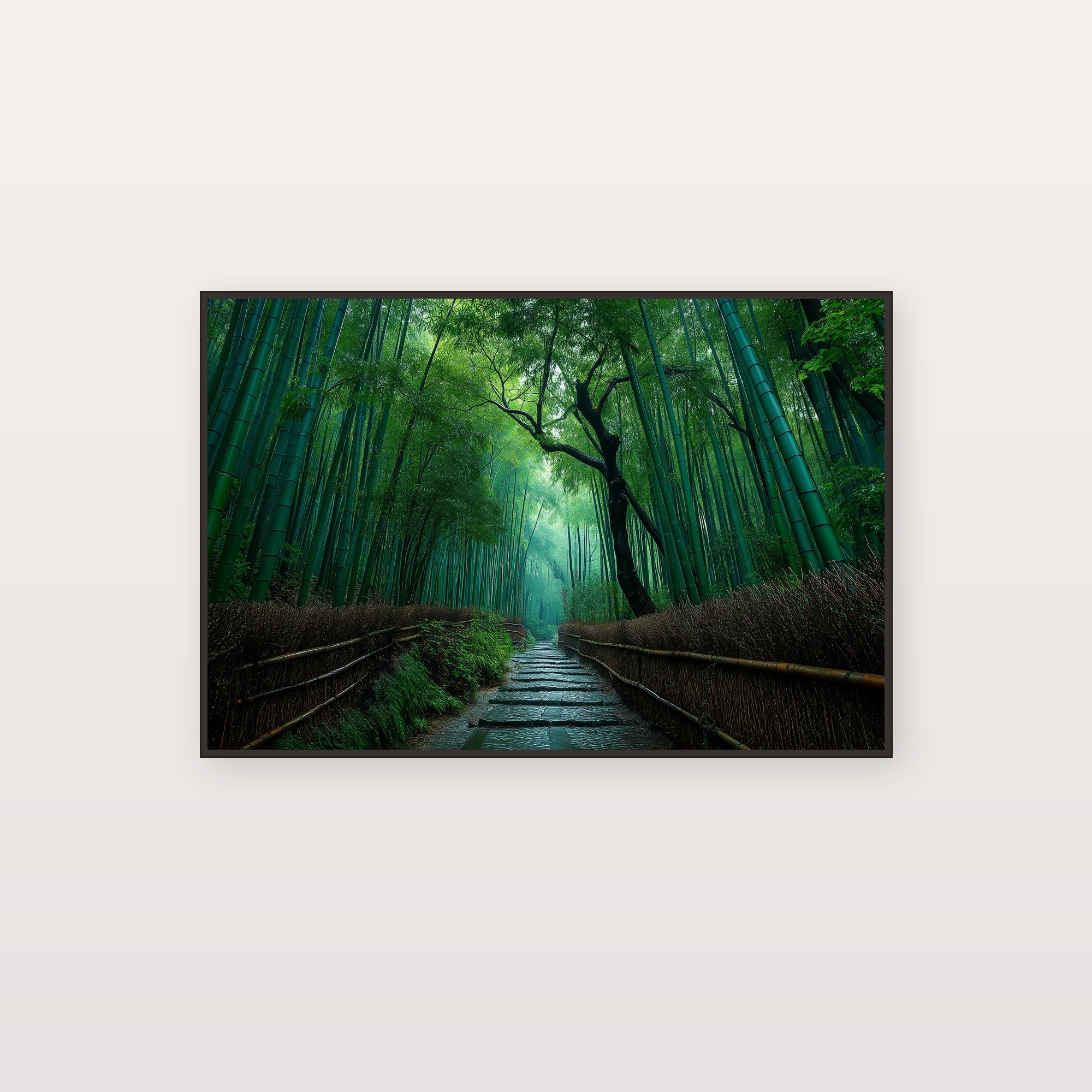 Bamboo Rain Canvas Wall Art | Kyoto Forest Print, Rainy Zen, Japanese Decor, Stretched Canvas — kyoto bamboo rain canvas print