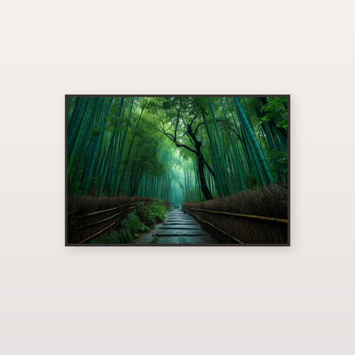 Bamboo Rain Canvas Wall Art | Kyoto Forest Print, Rainy Zen, Japanese Decor, Stretched Canvas — kyoto bamboo rain canvas print