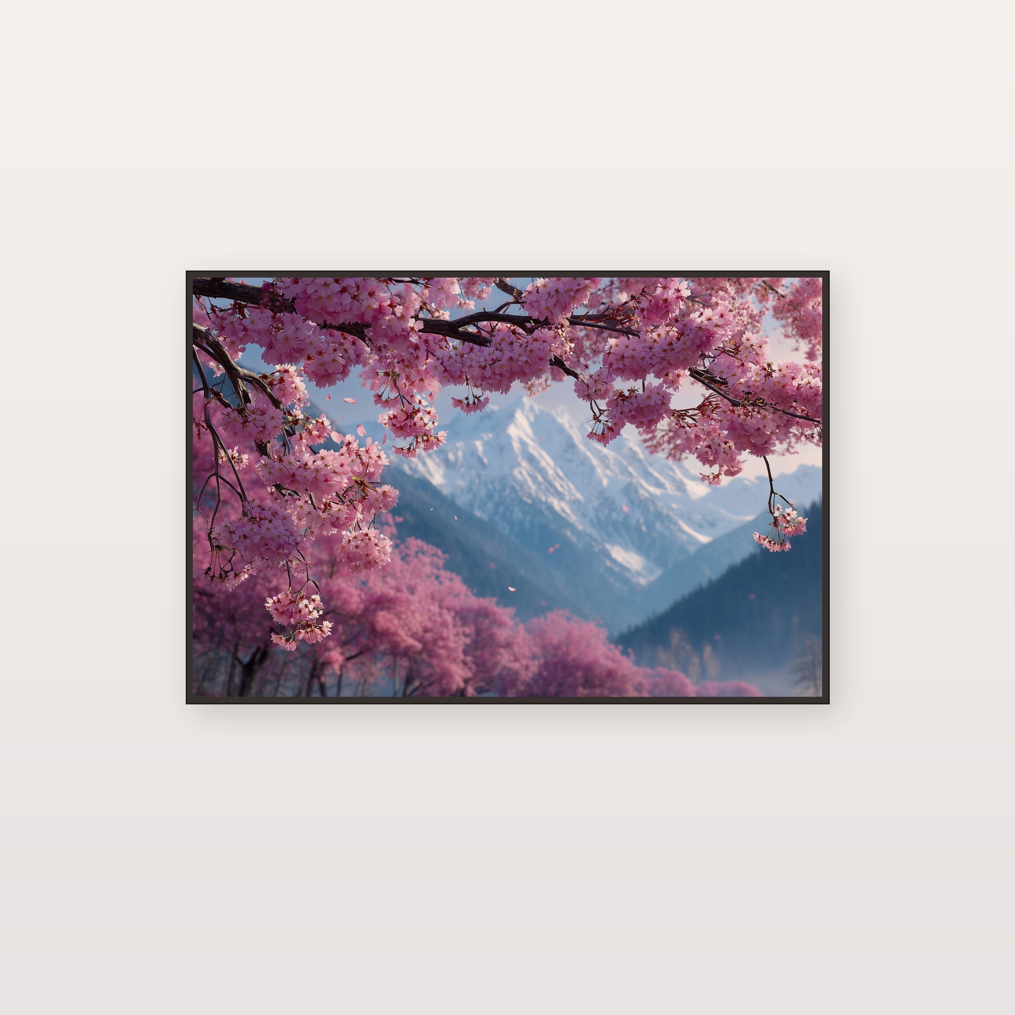 Cherry Mountain Canvas Wall Art | Pink Blossom Print, Spring Landscape, Floral Decor, Stretched Canvas — pink cherry mountain canvas print