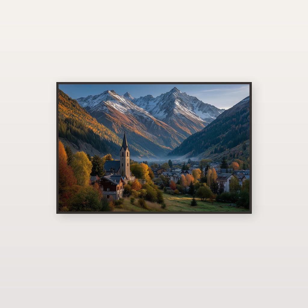 Swiss Village Canvas Wall Art | Autumn Alps Print, Mountain Town, European Decor, Stretched Canvas — swiss village autumn canvas print