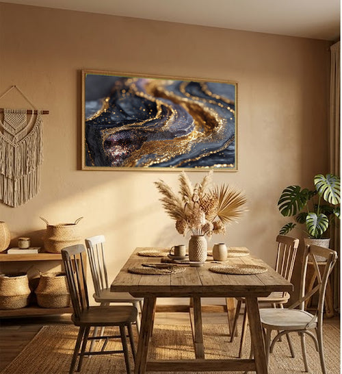 Abstract Black Gold Canvas Wall Art | Dark Luxury Print, Marble Art, Modern Decor, Stretched Canvas — abstract black gold living room wall art