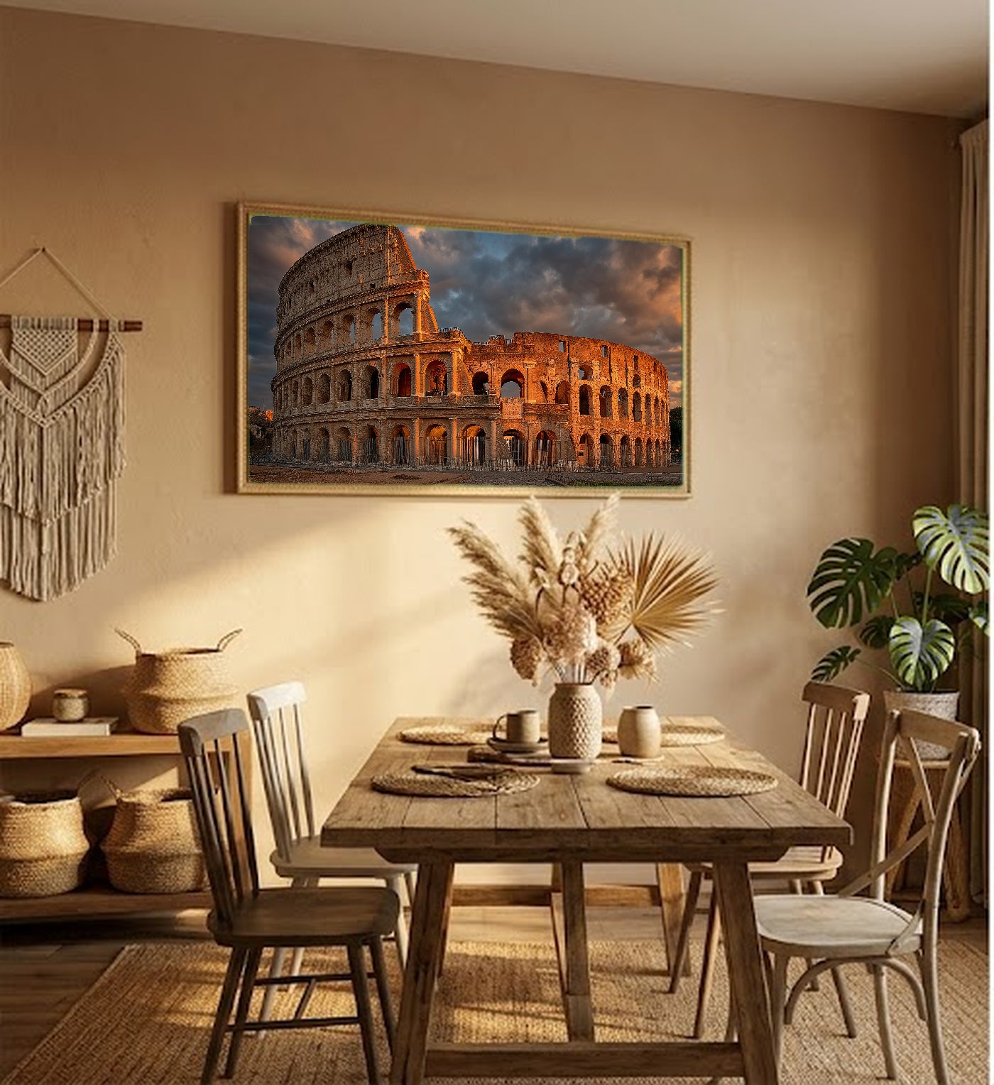 Colosseum Canvas Wall Art | Ancient Rome Print, Italian Landmark, Historical Decor, Stretched Canvas — ancient rome colosseum living room wall art
