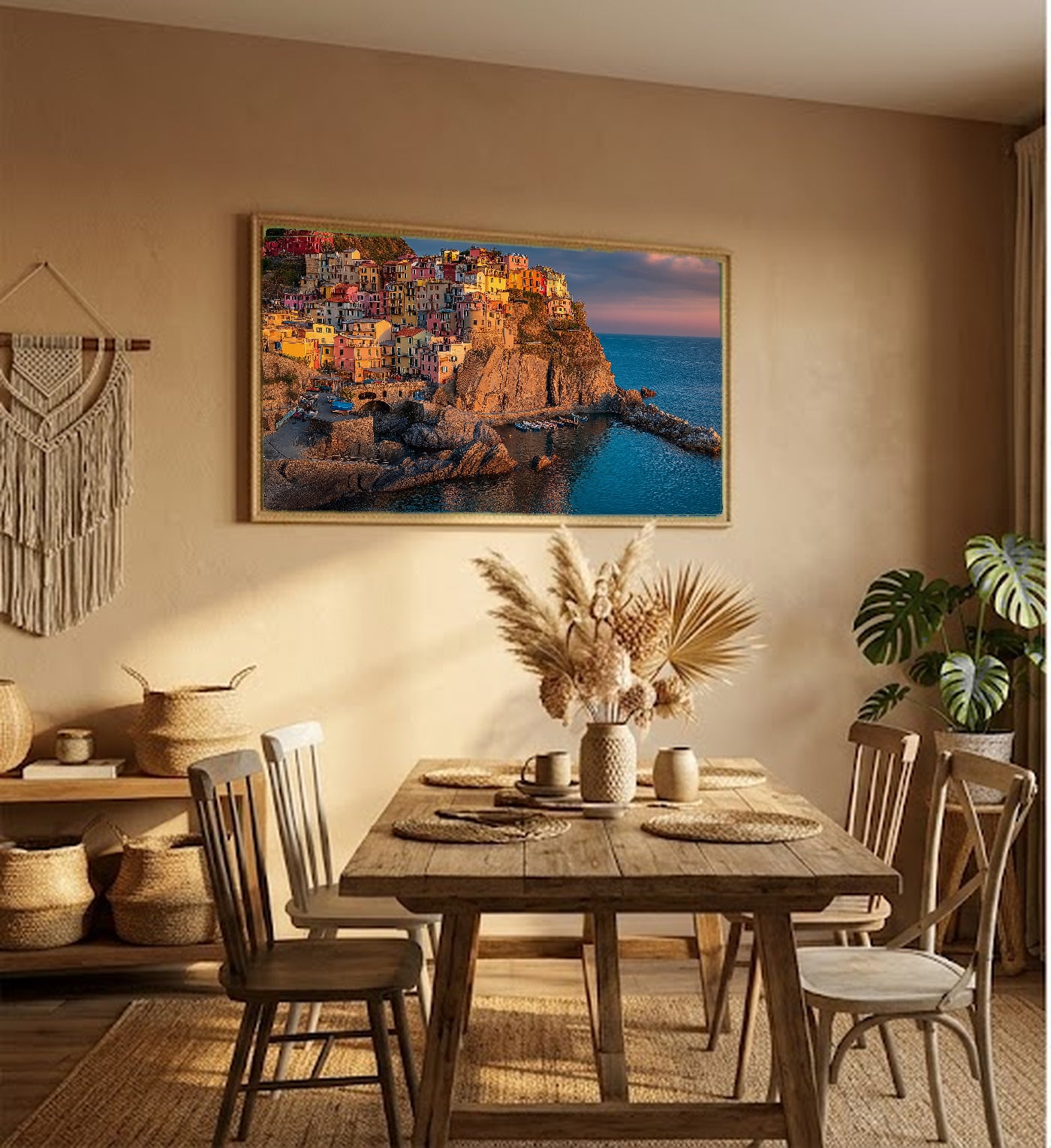 Cinque Terre Canvas Wall Art | Italian Coast Print, Colorful Village, Mediterranean Decor, Stretched Canvas — cinque terre coast living room wall art