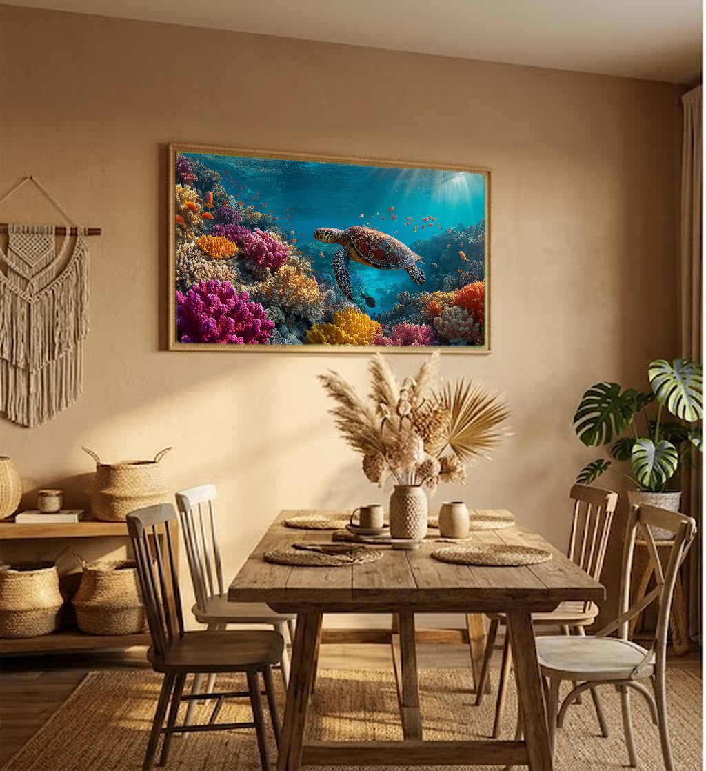 Great Barrier Reef Canvas Wall Art | Underwater Coral Print, Marine Life, Ocean Decor, Stretched Canvas — great barrier reef living room wall art
