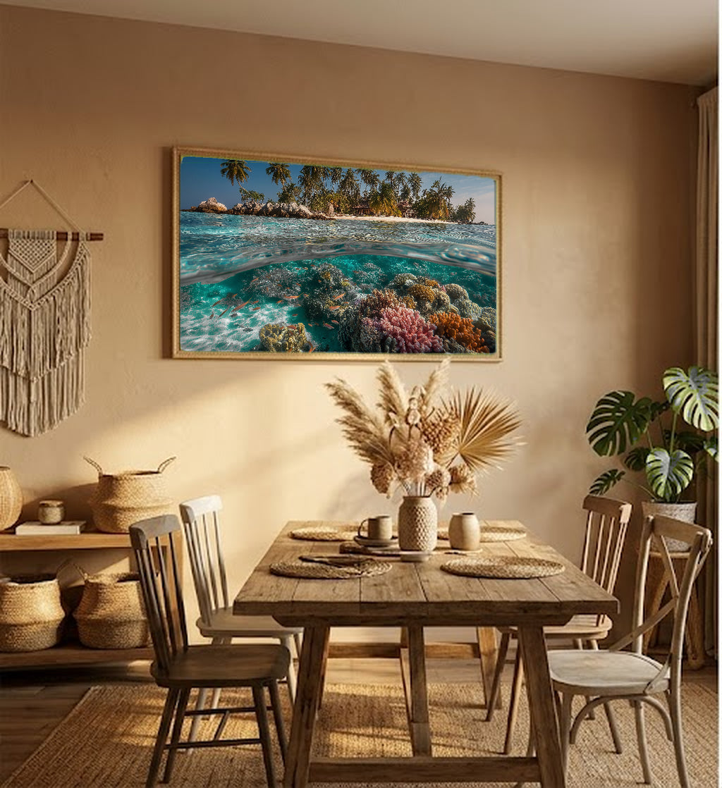 Maldives Underwater Canvas Wall Art | Tropical Reef Print, Crystal Ocean, Marine Decor, Stretched Canvas — maldives underwater living room wall art