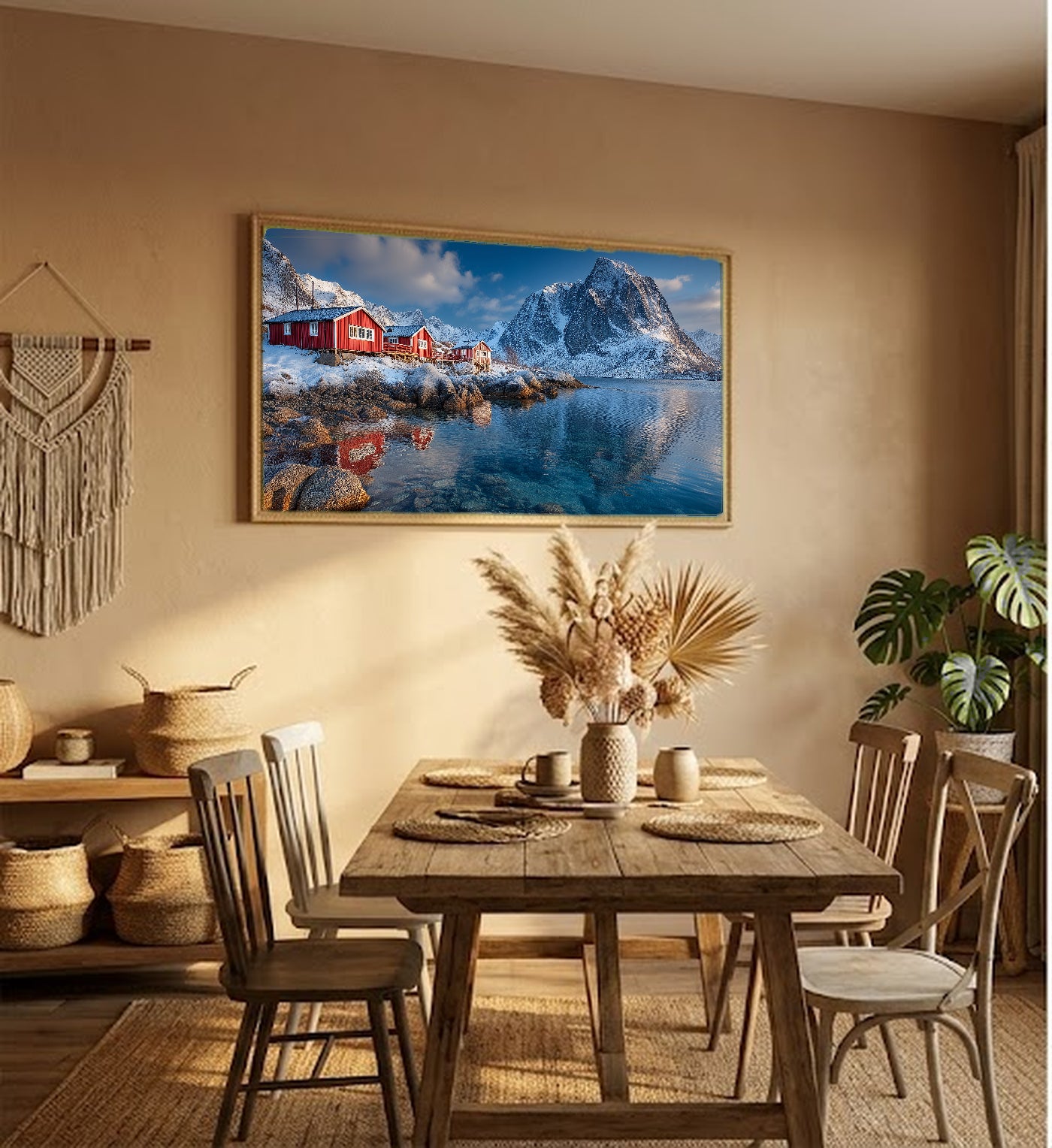 Lofoten Islands Canvas Wall Art | Norway Fishing Village Print, Arctic Coast, Nordic Decor, Stretched Canvas — northern norway lofoten living room wall art