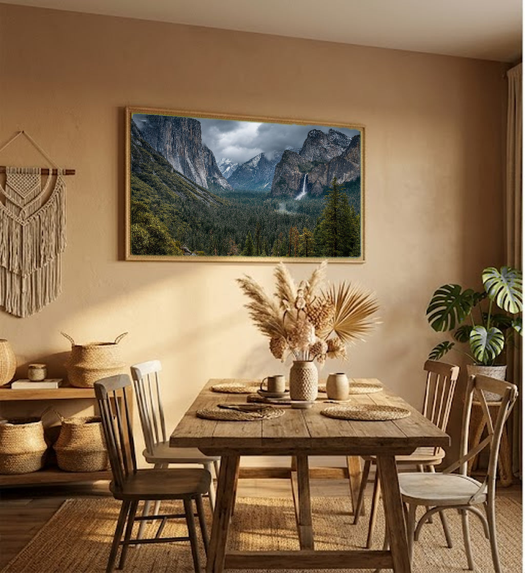 Yosemite Valley Canvas Wall Art | El Capitan Print, Mountain Mist, National Park Decor, Stretched Canvas — yosemite valley mist living room wall art