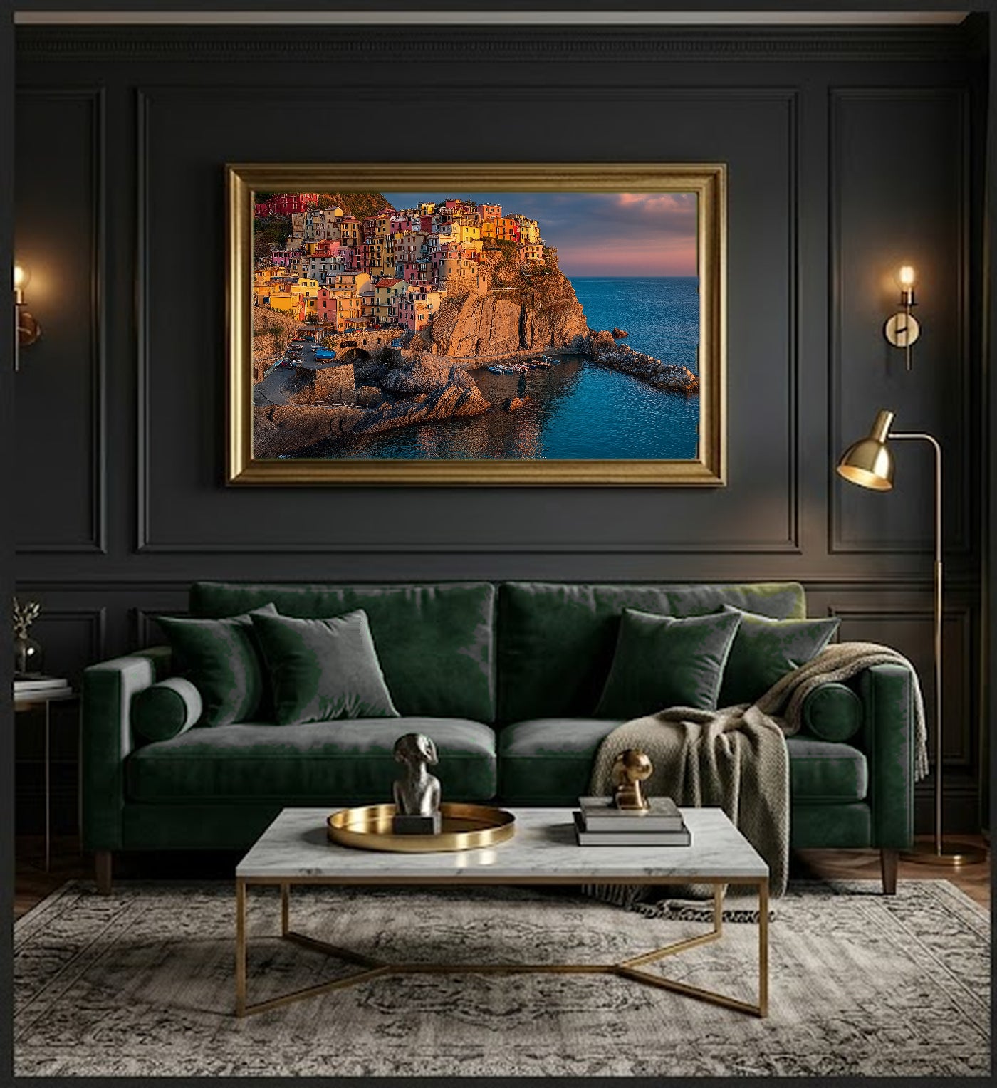 Cinque Terre Canvas Wall Art | Italian Coast Print, Colorful Village, Mediterranean Decor, Stretched Canvas — cinque terre coast dining room wall art