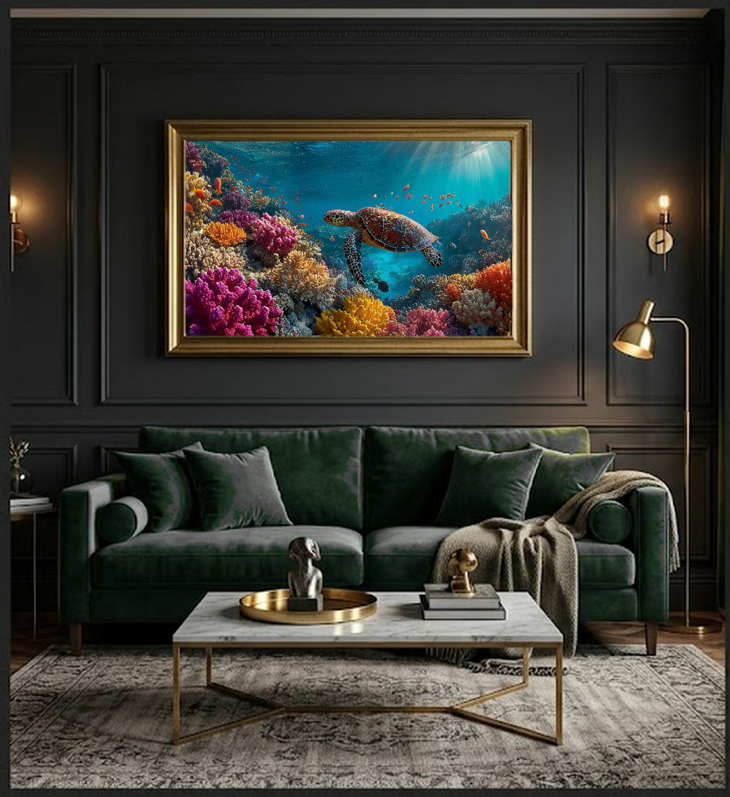 Great Barrier Reef Canvas Wall Art | Underwater Coral Print, Marine Life, Ocean Decor, Stretched Canvas — great barrier reef dining room wall art