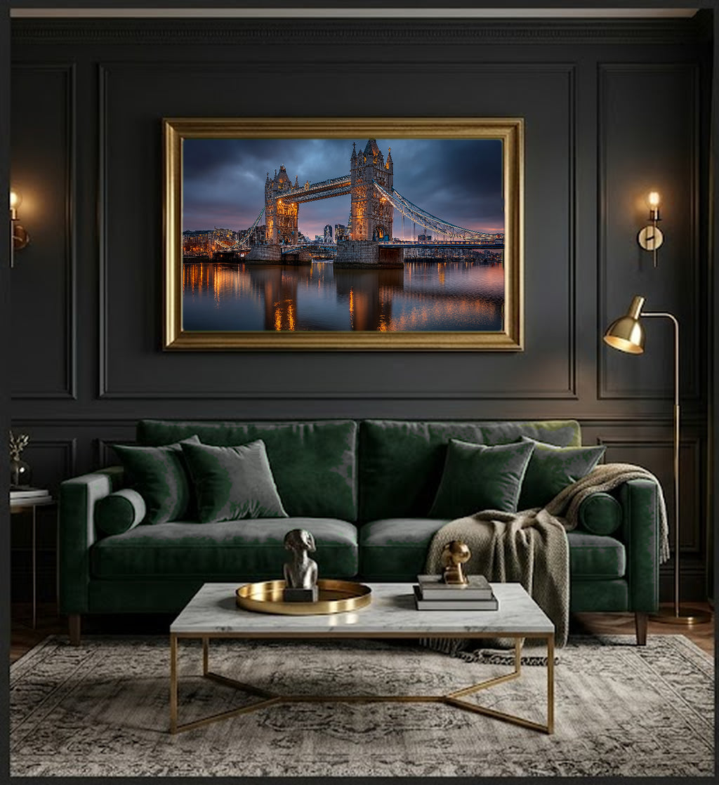 Tower Bridge Canvas Wall Art | London Print, Thames River, British Decor, Stretched Canvas — london tower bridge dining room wall art