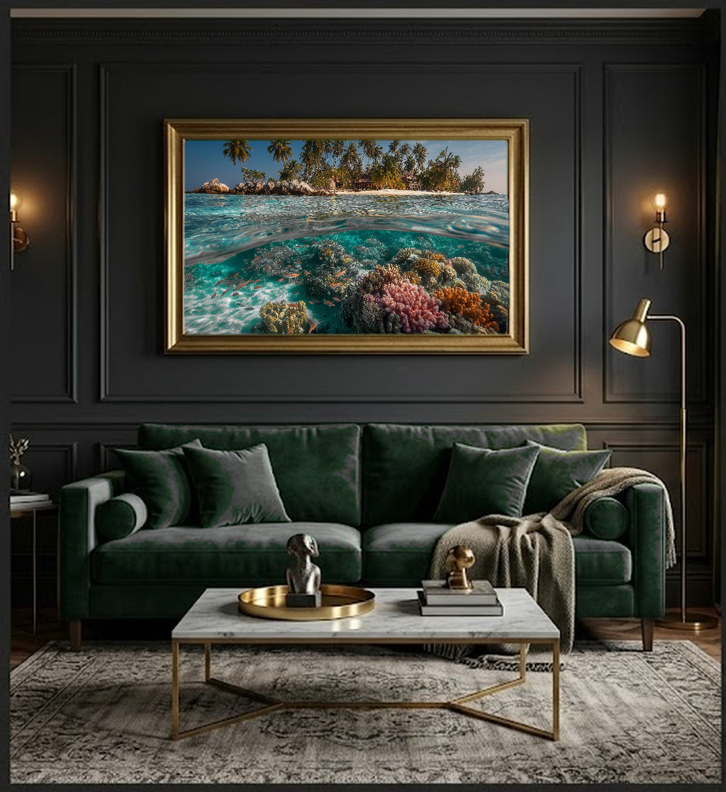 Maldives Underwater Canvas Wall Art | Tropical Reef Print, Crystal Ocean, Marine Decor, Stretched Canvas — maldives underwater dining room wall art