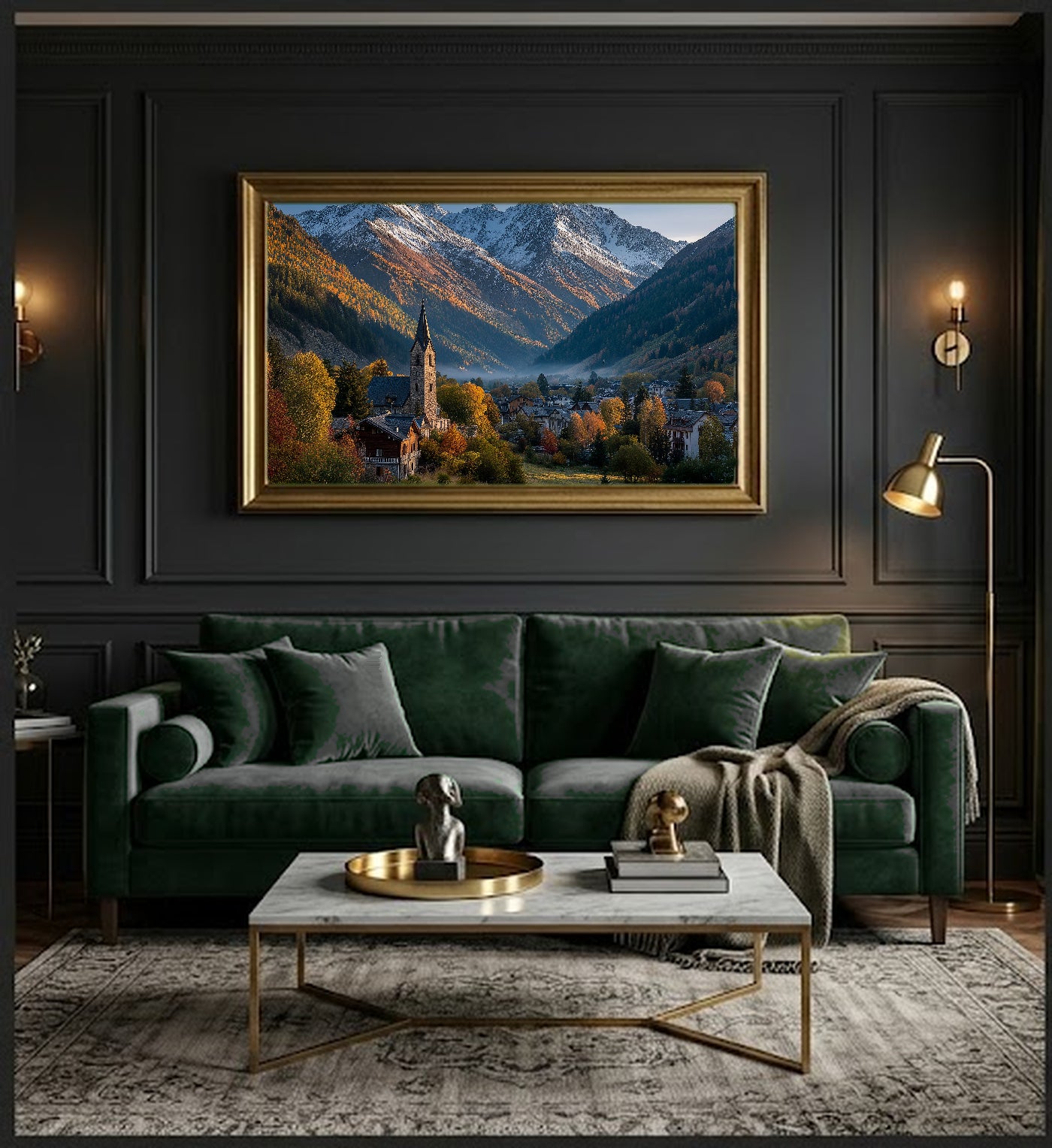 Swiss Village Canvas Wall Art | Autumn Alps Print, Mountain Town, European Decor, Stretched Canvas — swiss village autumn dining room wall art