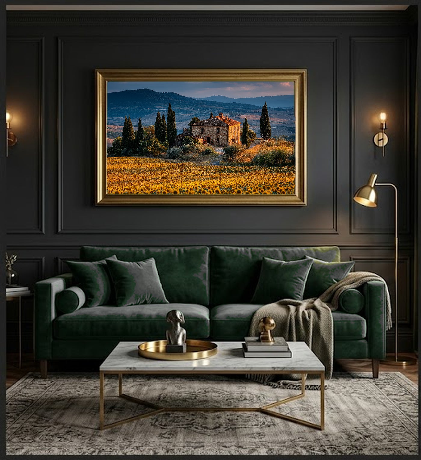 Tuscan Sunflower Canvas Wall Art | Italy Summer Print, Golden Field, Mediterranean Decor, Stretched Canvas — tuscan sunflower villa dining room wall art