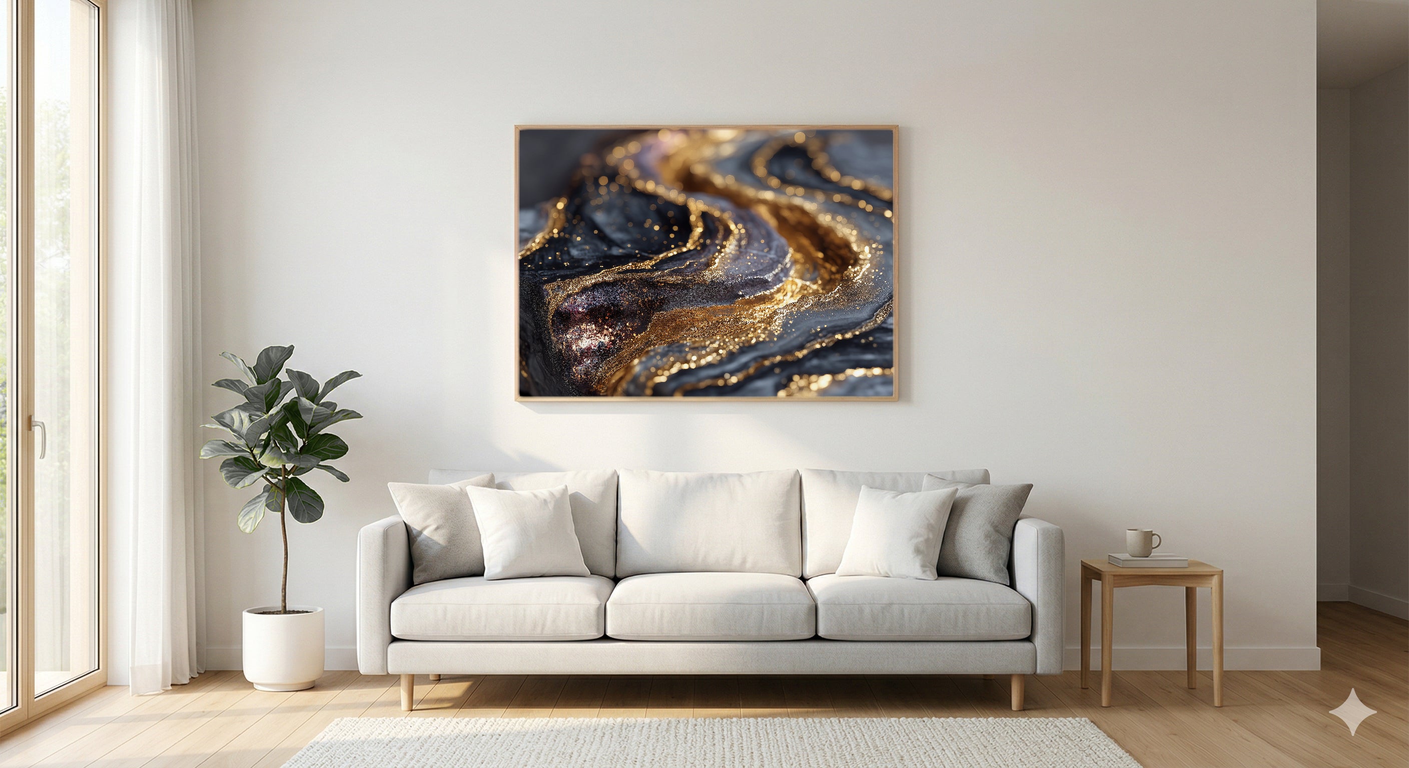 Abstract Black Gold Canvas Wall Art | Dark Luxury Print, Marble Art, Modern Decor, Stretched Canvas — abstract black gold bedroom wall art