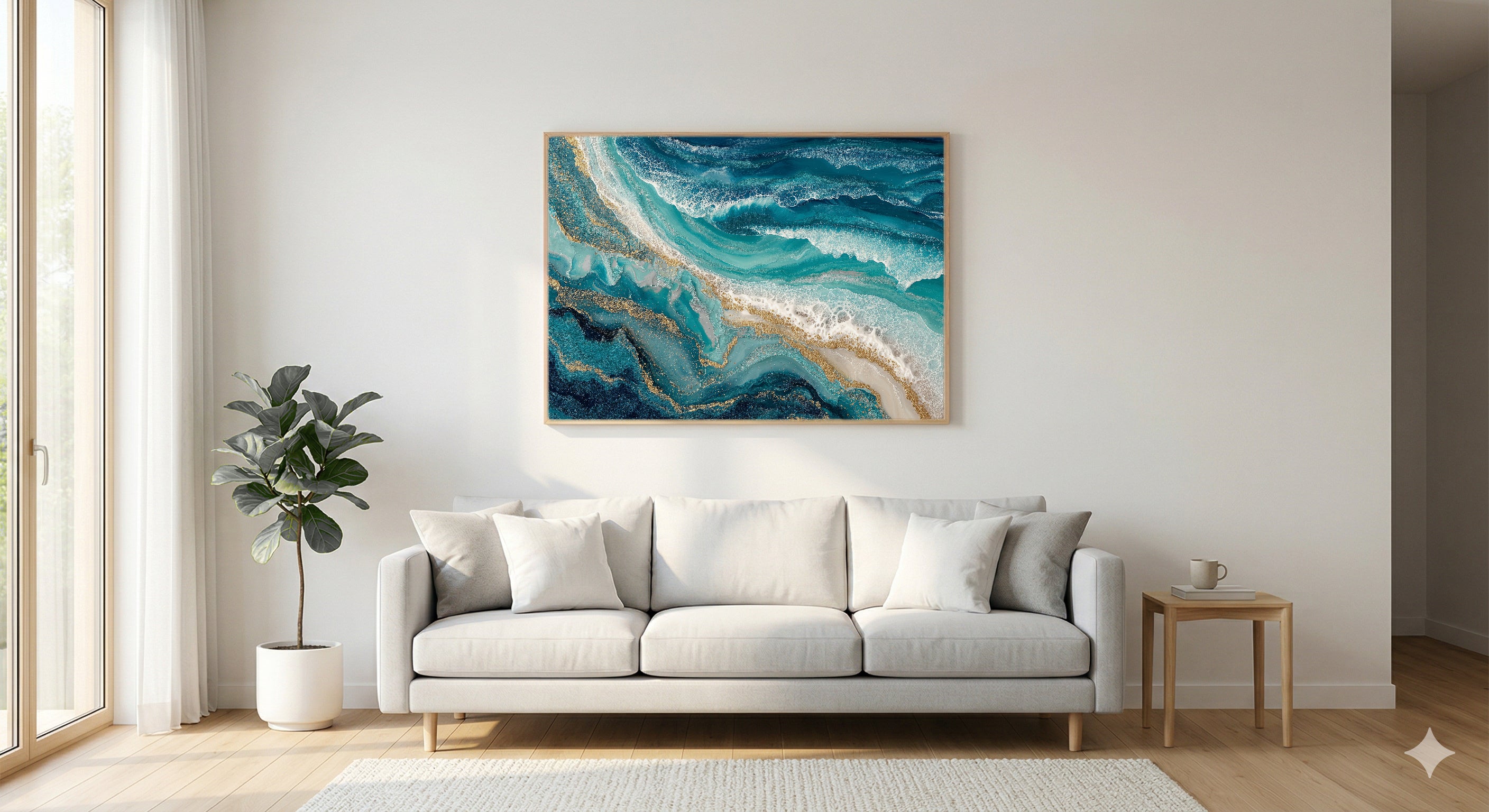 Abstract Teal Wave Canvas Wall Art | Ocean Fluid Print, Modern Coastal, Contemporary Decor, Stretched Canvas — abstract wave teal bedroom wall art