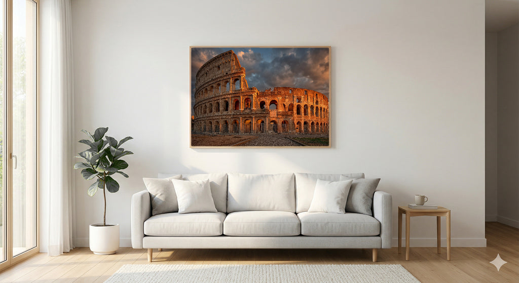 Colosseum Canvas Wall Art | Ancient Rome Print, Italian Landmark, Historical Decor, Stretched Canvas — ancient rome colosseum bedroom wall art