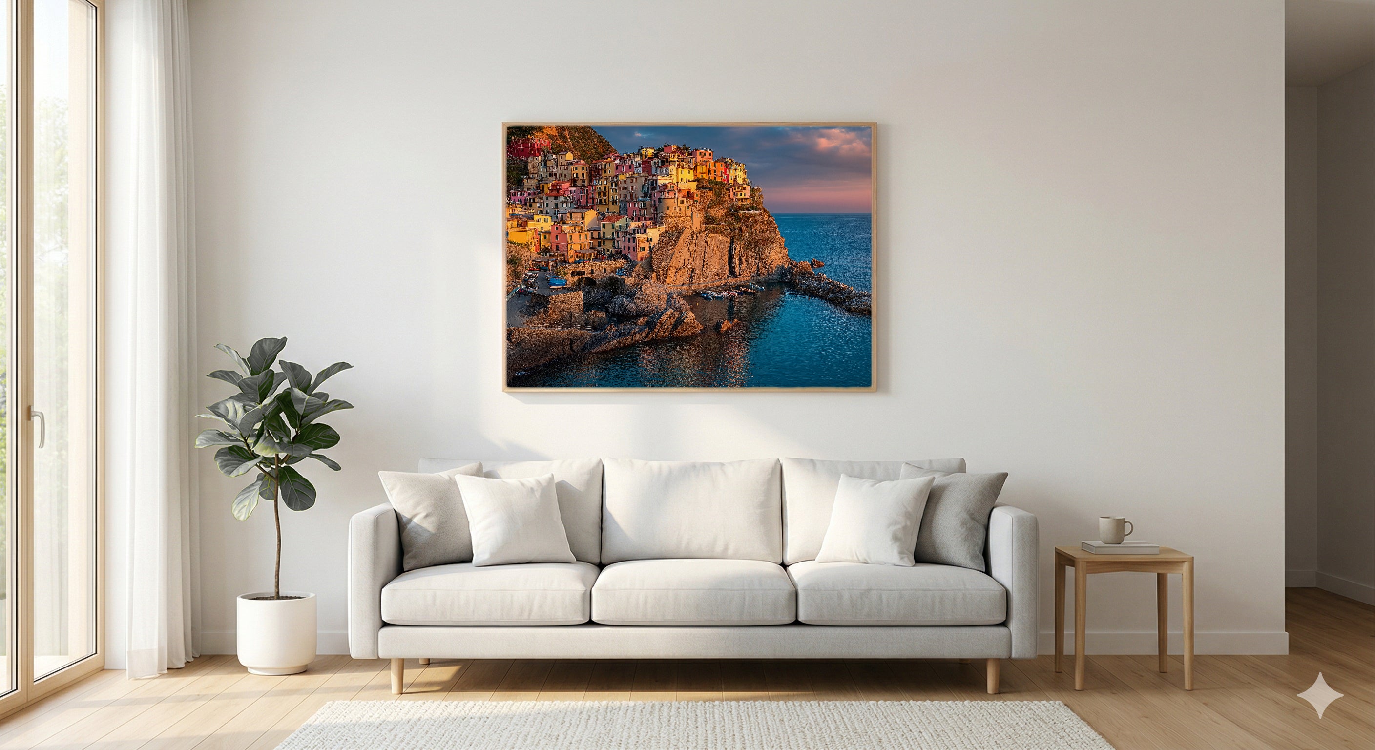 Cinque Terre Canvas Wall Art | Italian Coast Print, Colorful Village, Mediterranean Decor, Stretched Canvas — cinque terre coast bedroom wall art