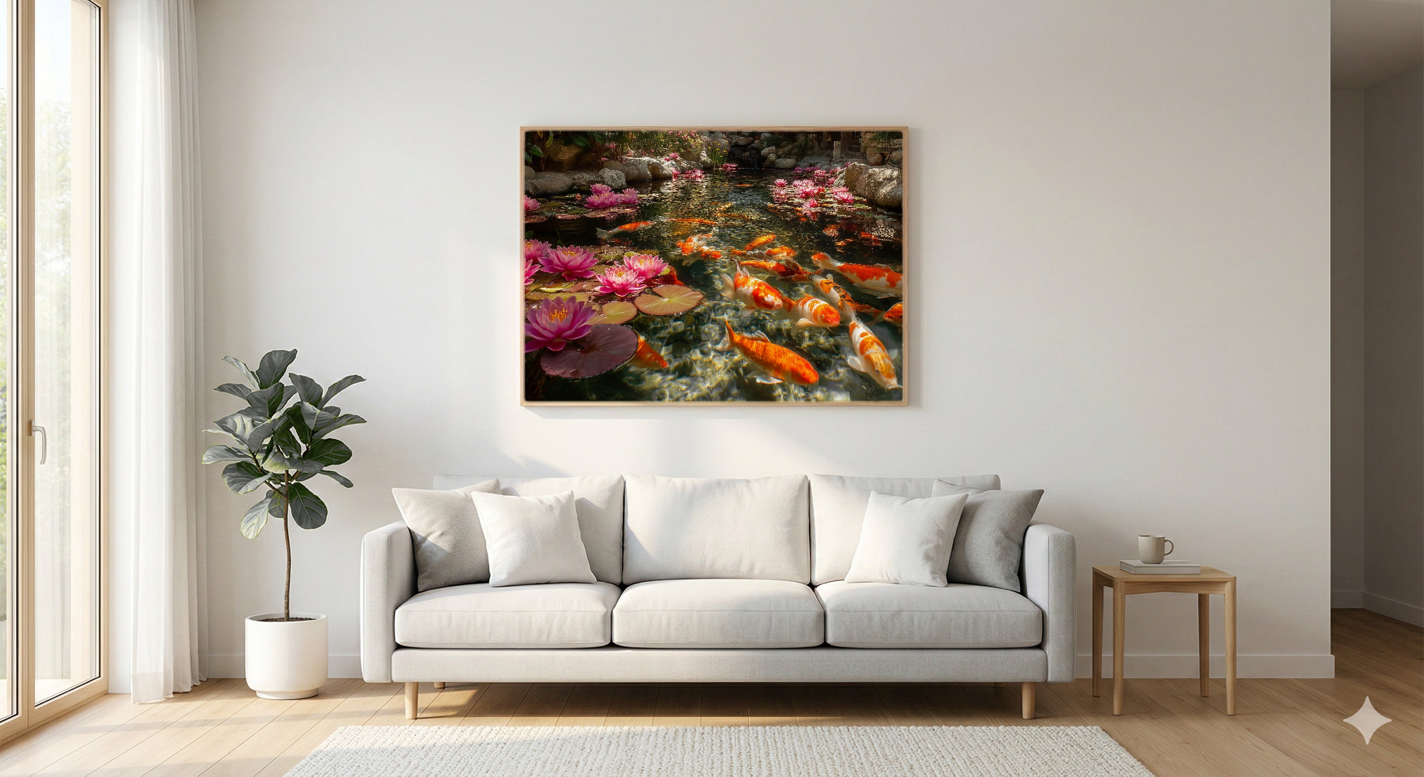 Koi Pond Canvas Wall Art | Lotus Flower Print, Japanese Water Garden, Zen Decor, Stretched Canvas — koi pond lotus bedroom wall art