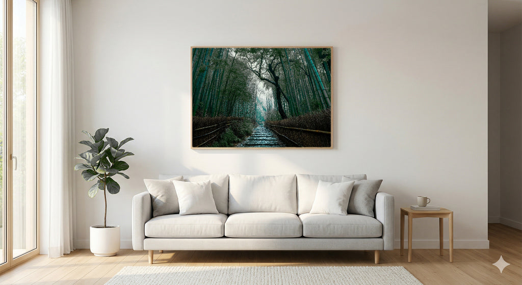 Bamboo Rain Canvas Wall Art | Kyoto Forest Print, Rainy Zen, Japanese Decor, Stretched Canvas — kyoto bamboo rain bedroom wall art