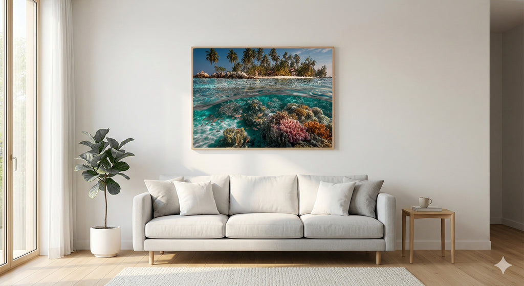 Maldives Underwater Canvas Wall Art | Tropical Reef Print, Crystal Ocean, Marine Decor, Stretched Canvas — maldives underwater bedroom wall art