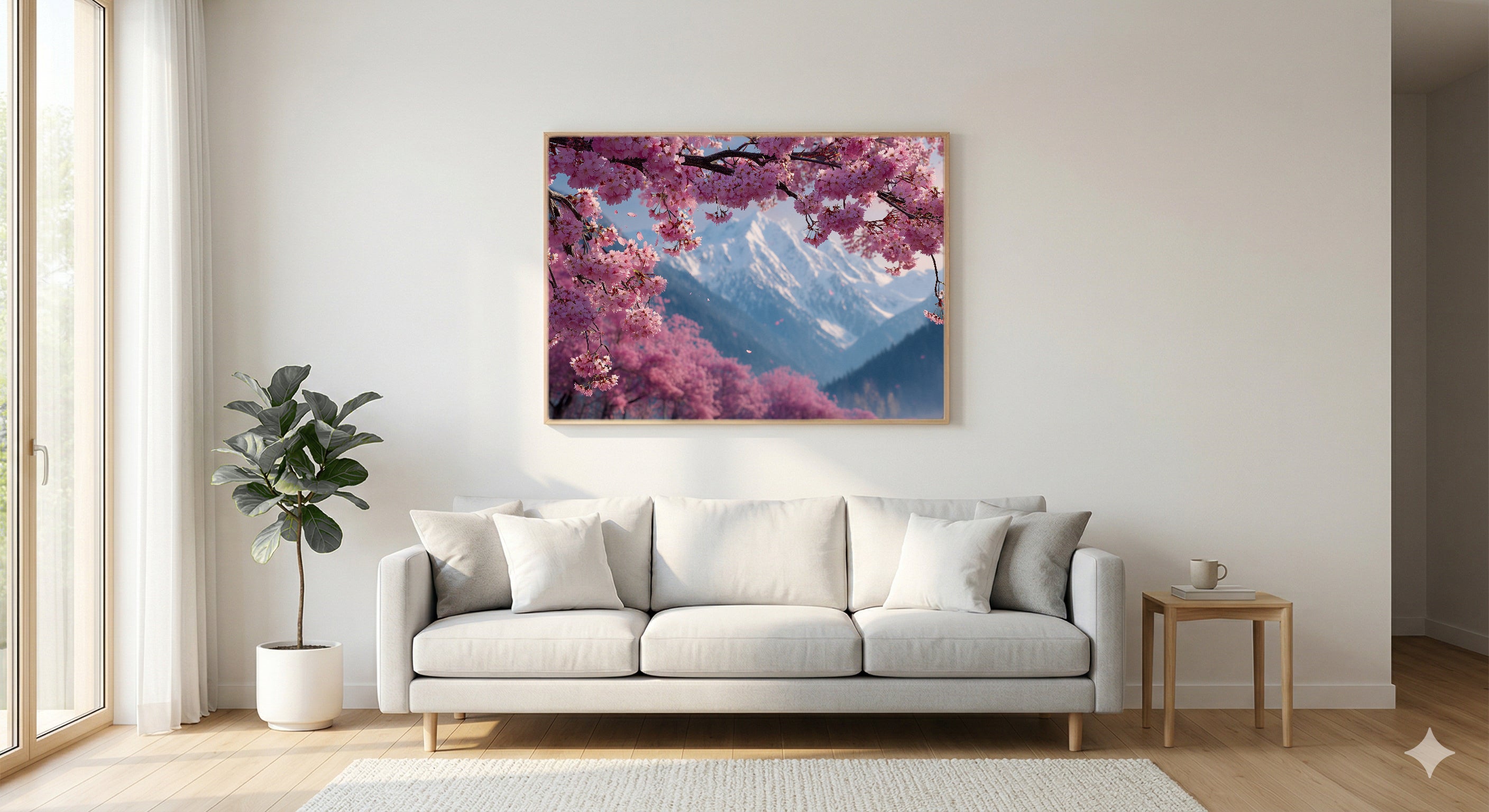 Cherry Mountain Canvas Wall Art | Pink Blossom Print, Spring Landscape, Floral Decor, Stretched Canvas — pink cherry mountain bedroom wall art