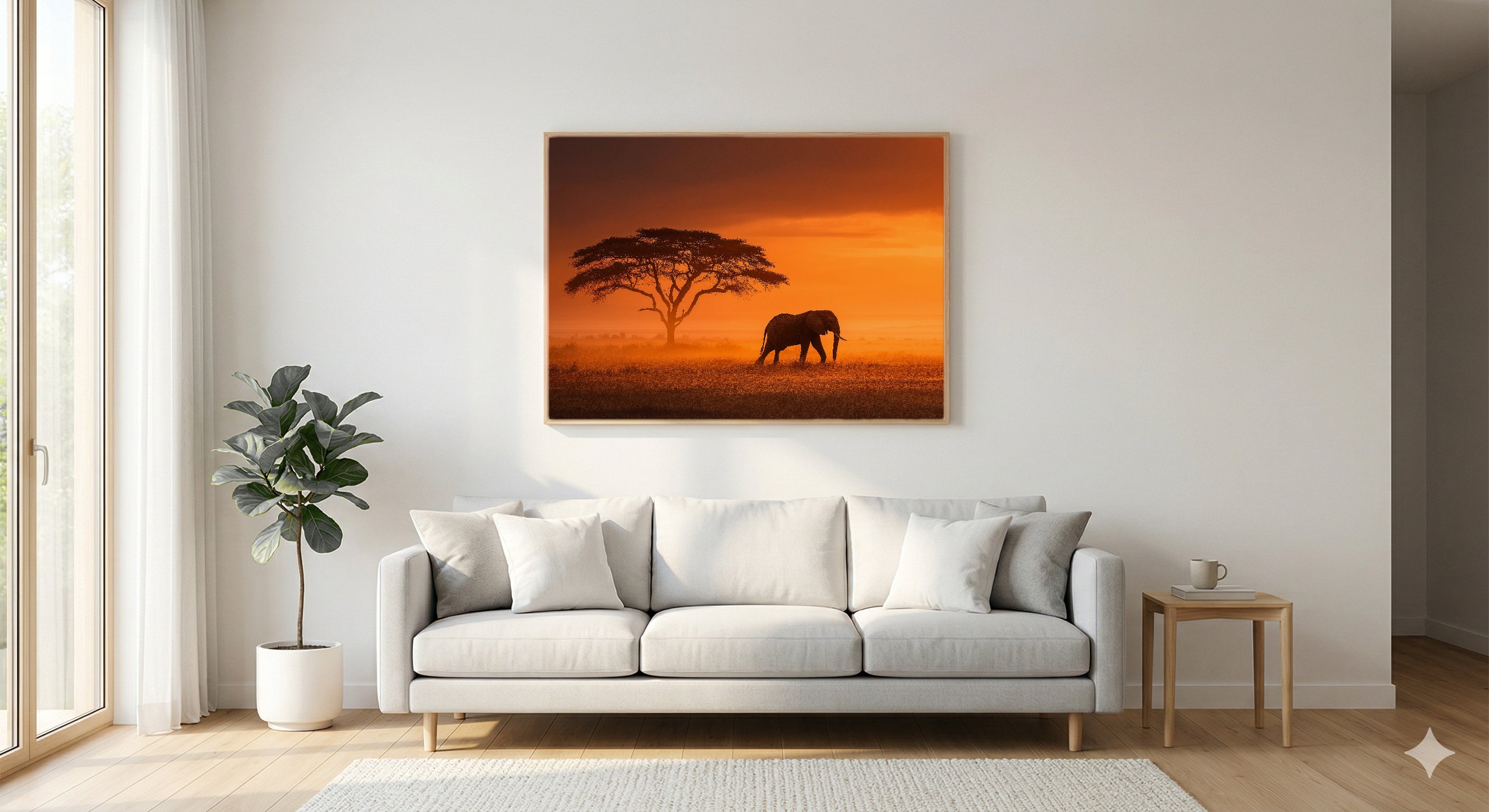 Elephant Safari Canvas Wall Art | African Sunset Print, Wildlife Photography, Nature Decor, Stretched Canvas — safari elephant sunset bedroom wall art