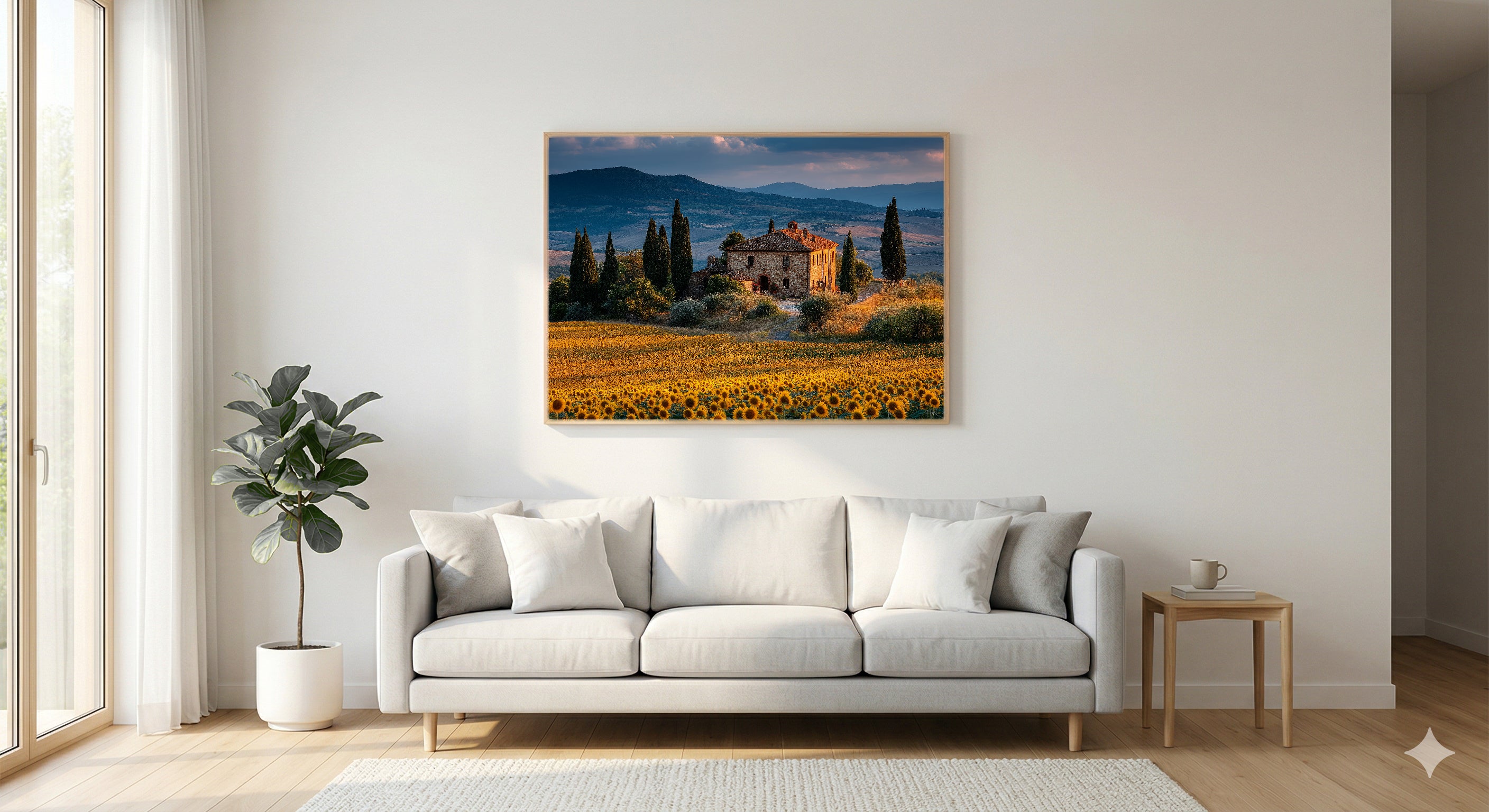 Tuscan Sunflower Canvas Wall Art | Italy Summer Print, Golden Field, Mediterranean Decor, Stretched Canvas — tuscan sunflower villa bedroom wall art