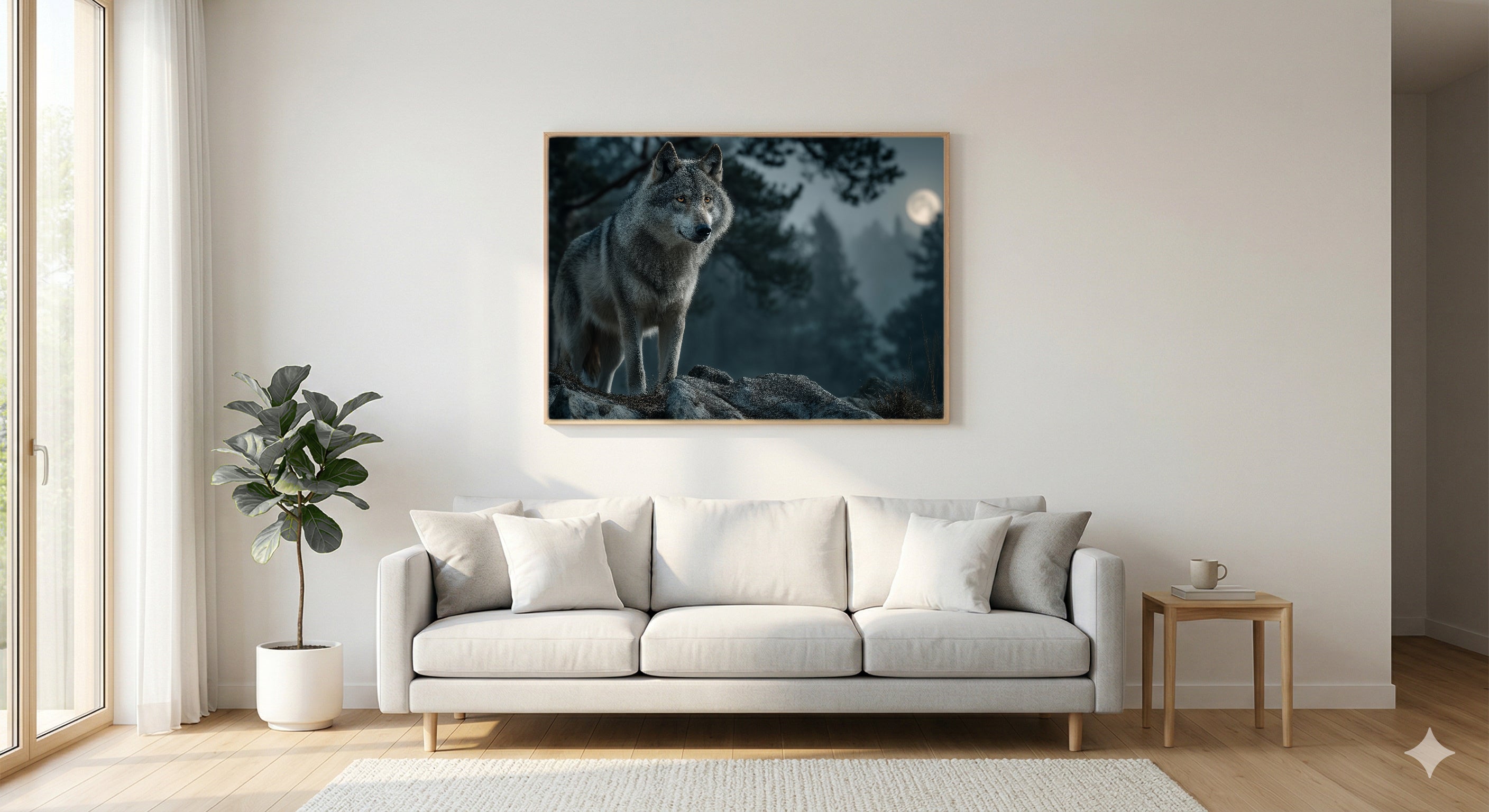 Wolf Canvas Wall Art | Moonlight Wildlife Print, Night Forest, Nature Decor, Stretched Canvas — wolf moonlight bedroom wall art