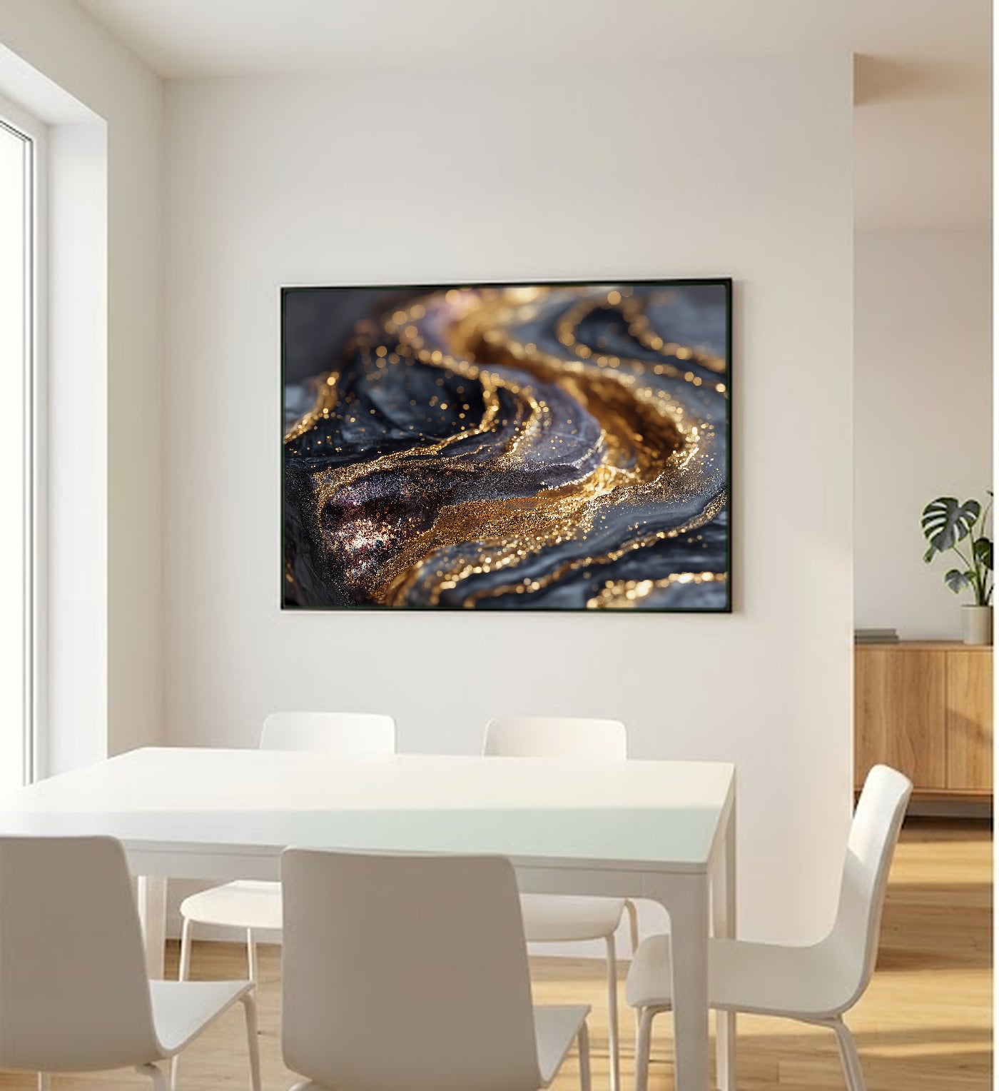 Abstract Black Gold Canvas Wall Art | Dark Luxury Print, Marble Art, Modern Decor, Stretched Canvas — abstract black gold office wall art