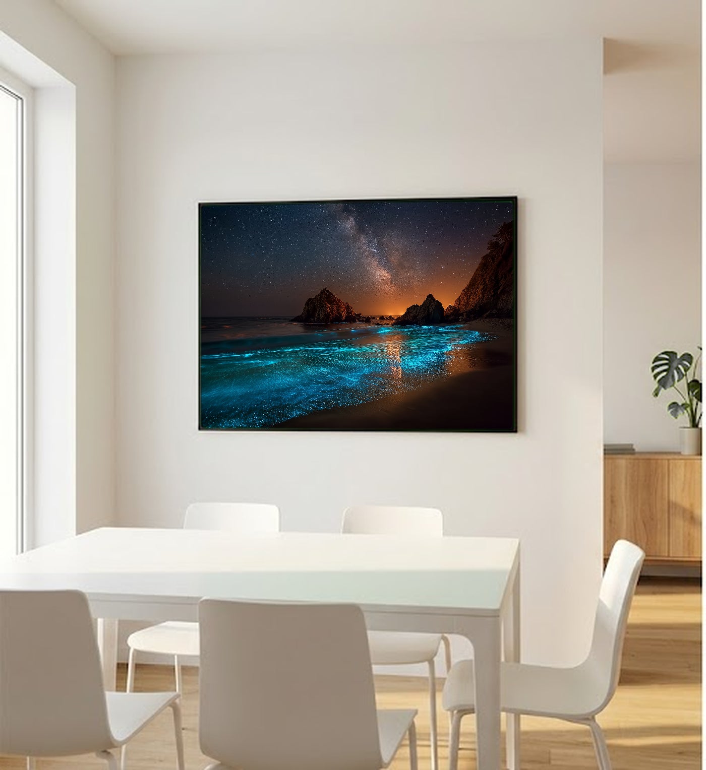 Bioluminescent Waves Canvas Wall Art | Glowing Ocean Print, Night Beach, Magical Decor, Stretched Canvas — bioluminescent waves office wall art