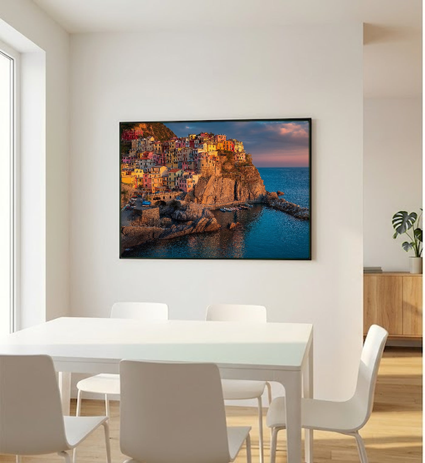 Cinque Terre Canvas Wall Art | Italian Coast Print, Colorful Village, Mediterranean Decor, Stretched Canvas — cinque terre coast office wall art