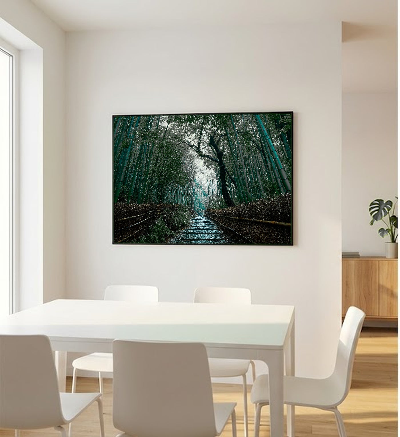 Bamboo Rain Canvas Wall Art | Kyoto Forest Print, Rainy Zen, Japanese Decor, Stretched Canvas — kyoto bamboo rain office wall art