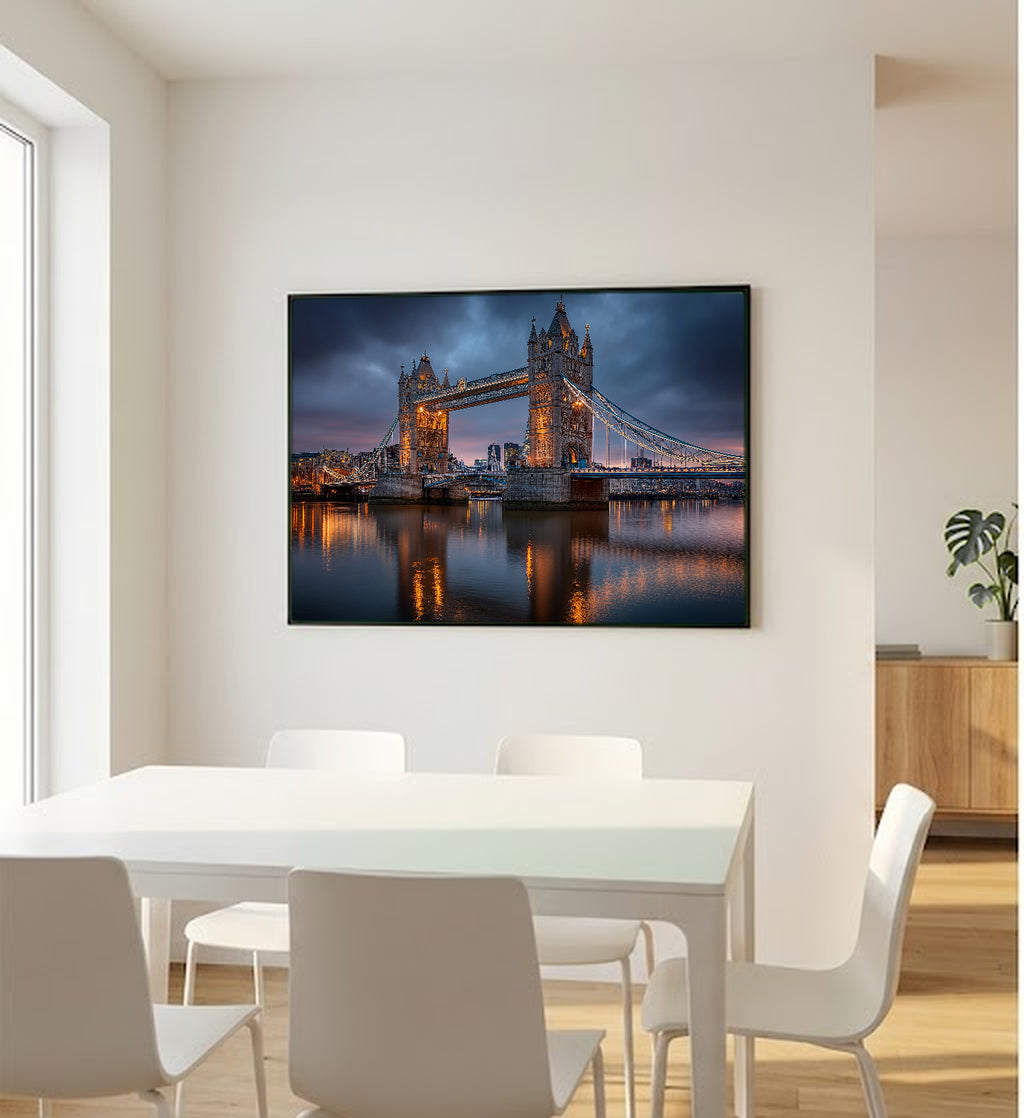 Tower Bridge Canvas Wall Art | London Print, Thames River, British Decor, Stretched Canvas — london tower bridge office wall art
