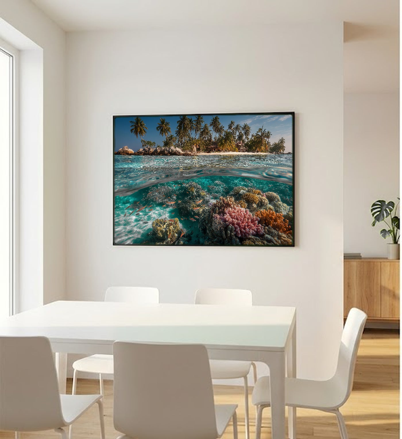 Maldives Underwater Canvas Wall Art | Tropical Reef Print, Crystal Ocean, Marine Decor, Stretched Canvas — maldives underwater office wall art