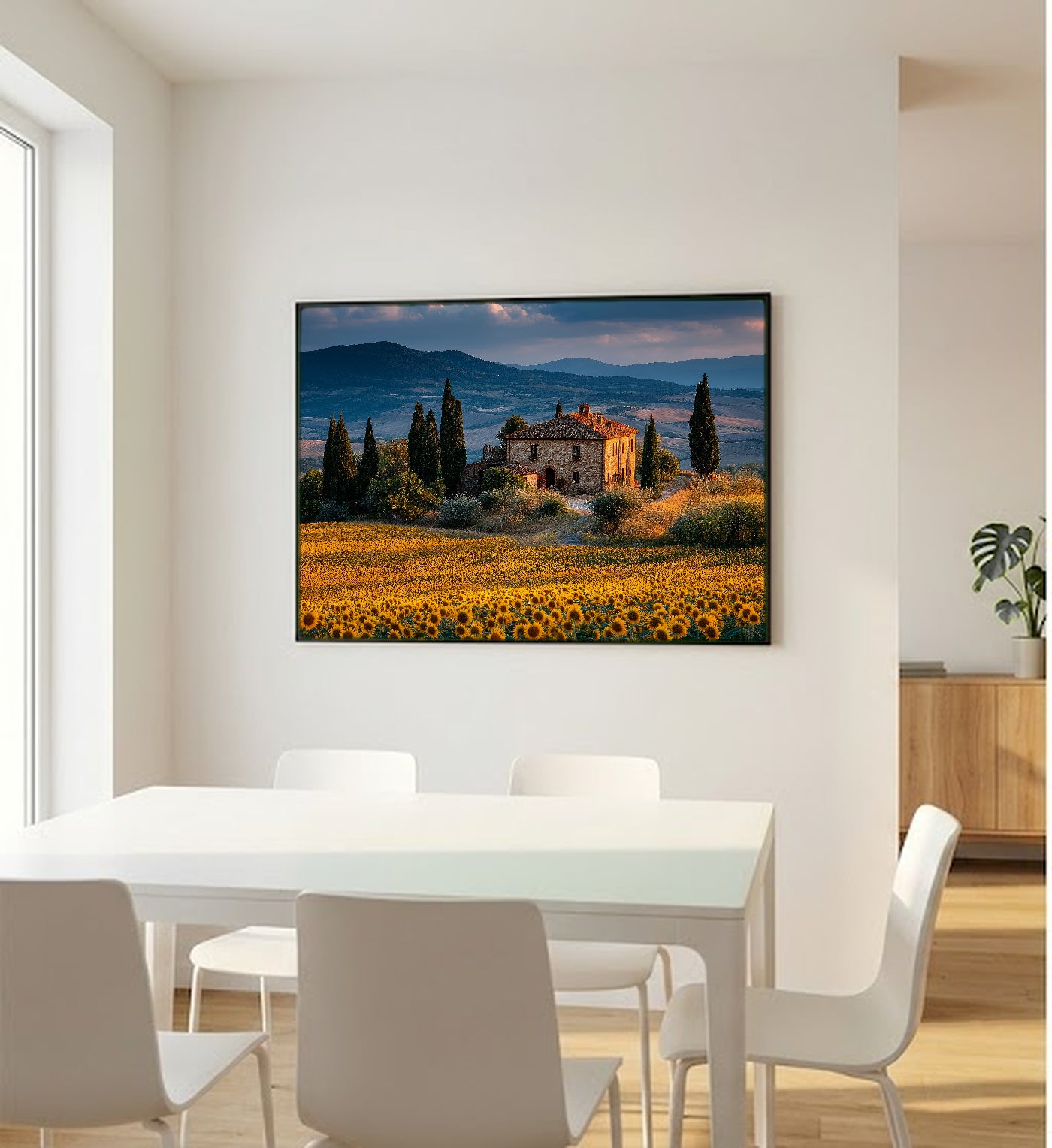 Tuscan Sunflower Canvas Wall Art | Italy Summer Print, Golden Field, Mediterranean Decor, Stretched Canvas — tuscan sunflower villa office wall art