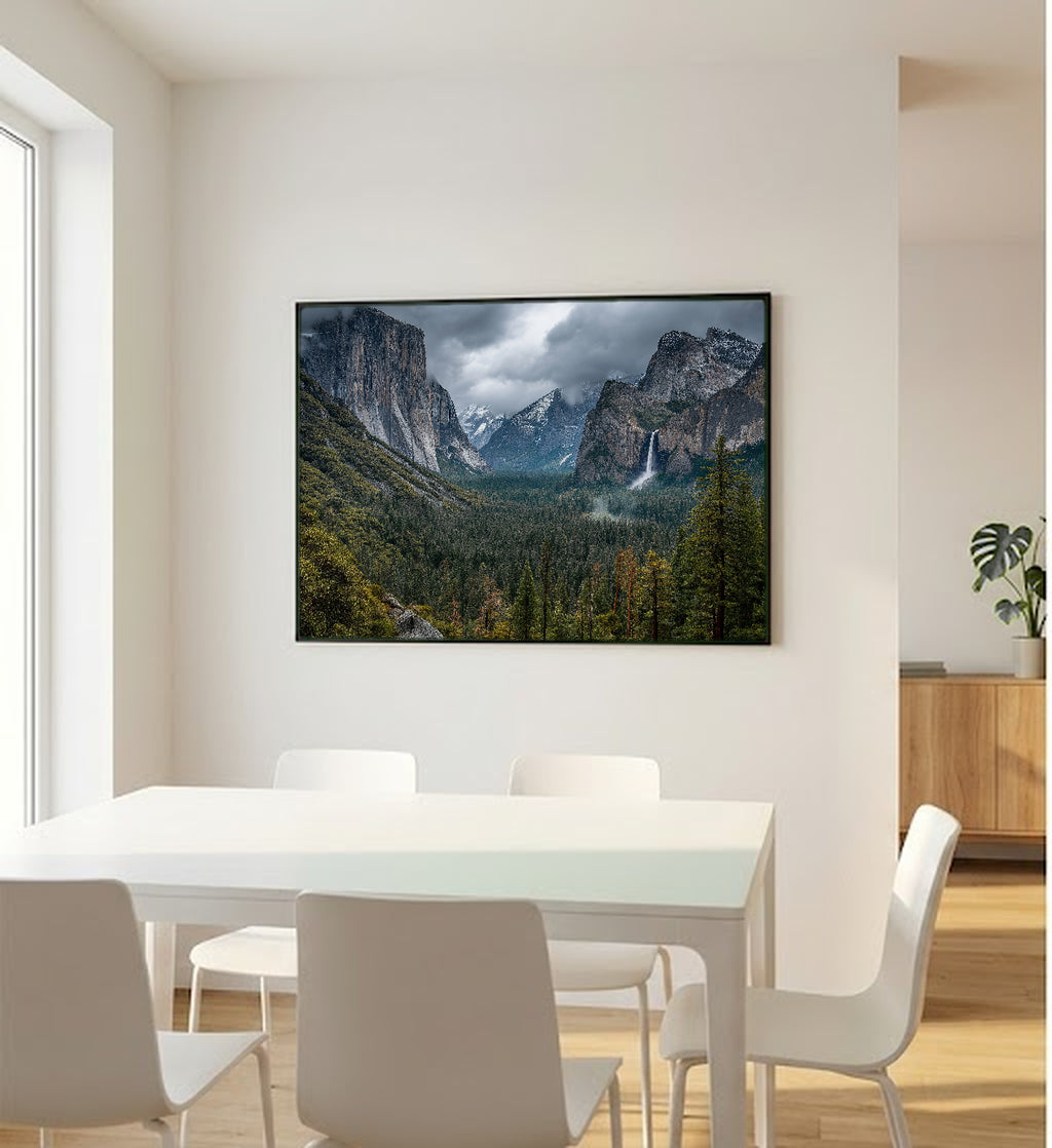 Yosemite Valley Canvas Wall Art | El Capitan Print, Mountain Mist, National Park Decor, Stretched Canvas — yosemite valley mist office wall art