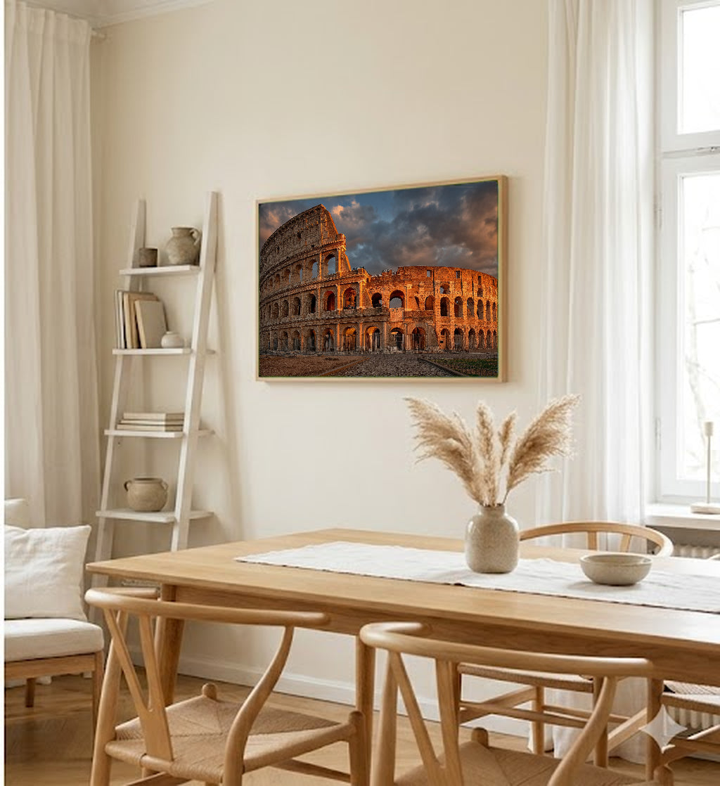 Colosseum Canvas Wall Art | Ancient Rome Print, Italian Landmark, Historical Decor, Stretched Canvas — ancient rome colosseum hallway wall art
