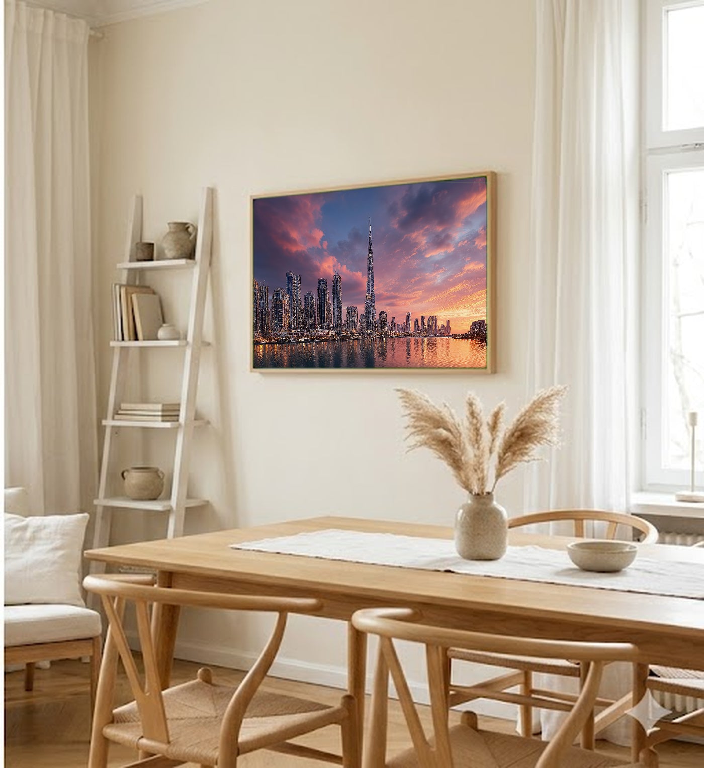 Dubai Skyline Canvas Wall Art | Gold City Print, Modern Architecture, Urban Decor, Stretched Canvas — dubai skyline gold hallway wall art