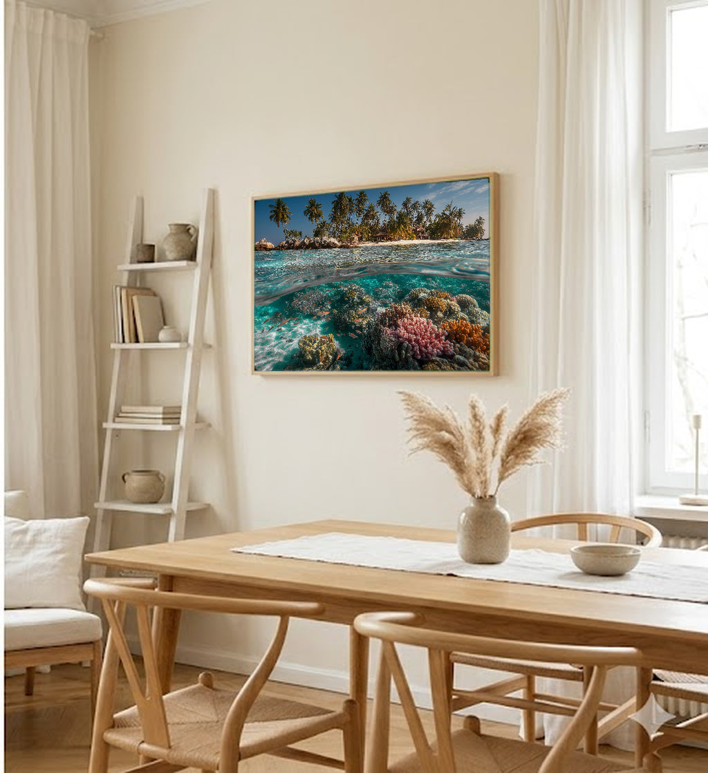 Maldives Underwater Canvas Wall Art | Tropical Reef Print, Crystal Ocean, Marine Decor, Stretched Canvas — maldives underwater hallway wall art