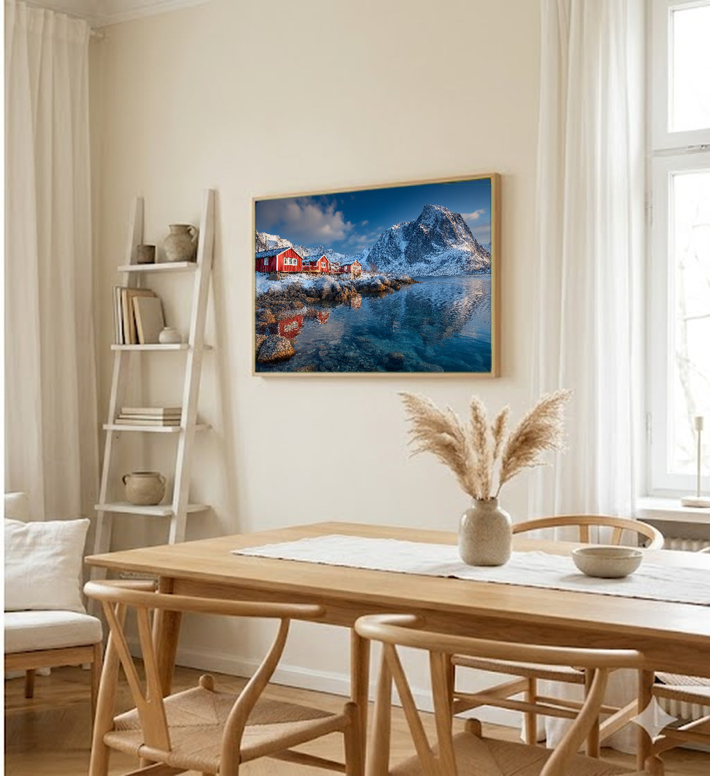 Lofoten Islands Canvas Wall Art | Norway Fishing Village Print, Arctic Coast, Nordic Decor, Stretched Canvas — northern norway lofoten hallway wall art
