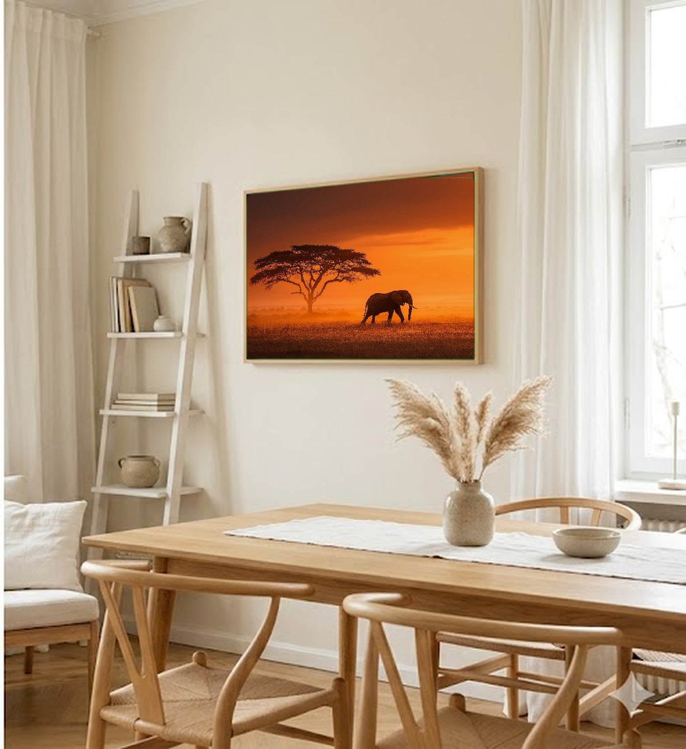 Elephant Safari Canvas Wall Art | African Sunset Print, Wildlife Photography, Nature Decor, Stretched Canvas — safari elephant sunset hallway wall art